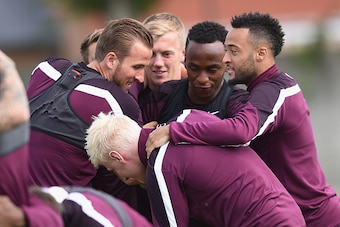 OLOMOUC, CZECH REPUBLIC - JUNE 16: Harry Kane, James Ward-Prowse, Saido Berahino and Nathan Redmond look on during the England U21 training session on June 16, 2015 in Olomouc, Czech Republic.  (Photo by Michael Regan/Getty Images)