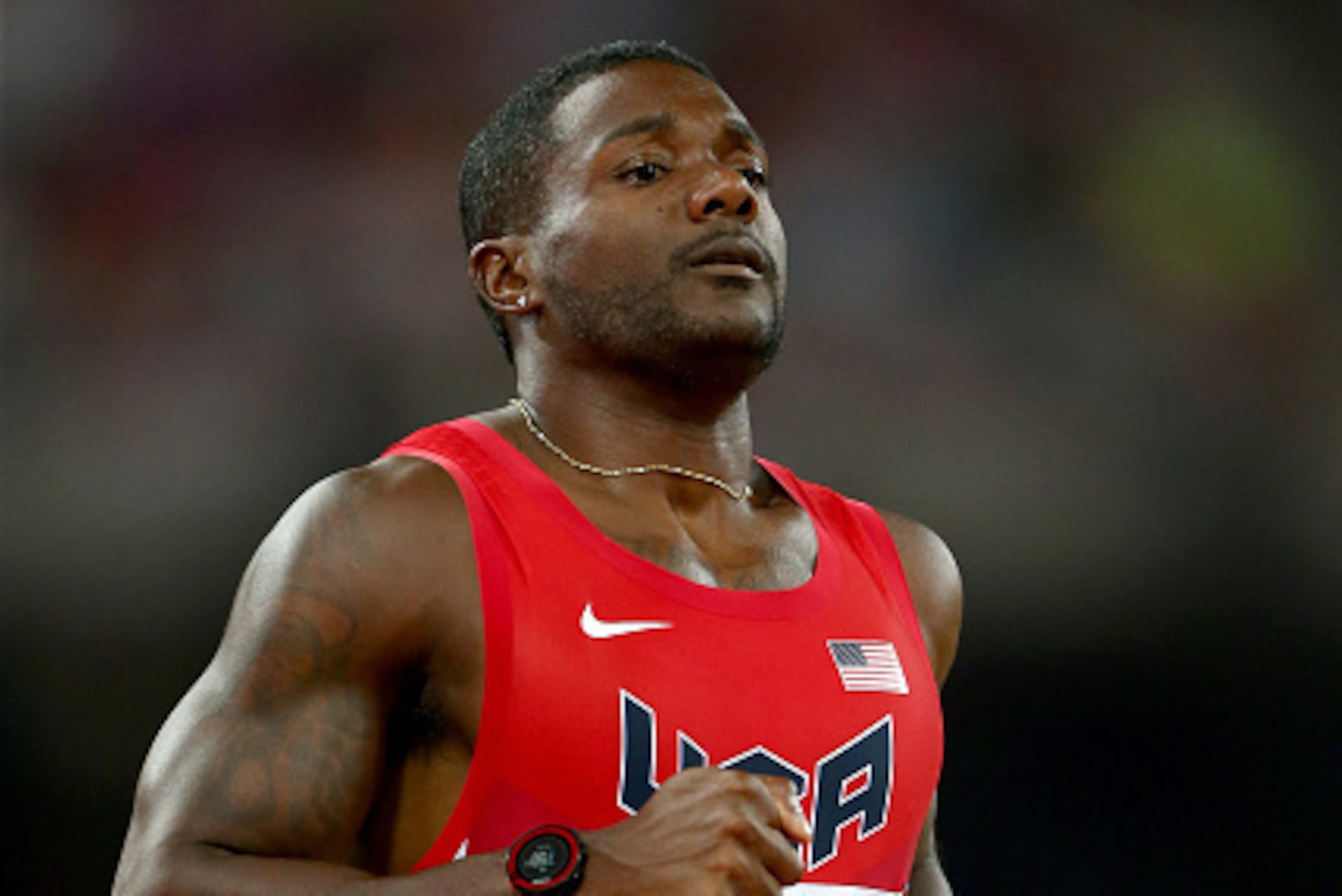 BEIJING, CHINA - AUGUST 25:  Justin Gatlin of the United States reacts after competing in the Men's 200 metres heats during day four of the 15th IAAF World Athletics Championships Beijing 2015 at Beijing National Stadium on August 25, 2015 in Beijing, Chi