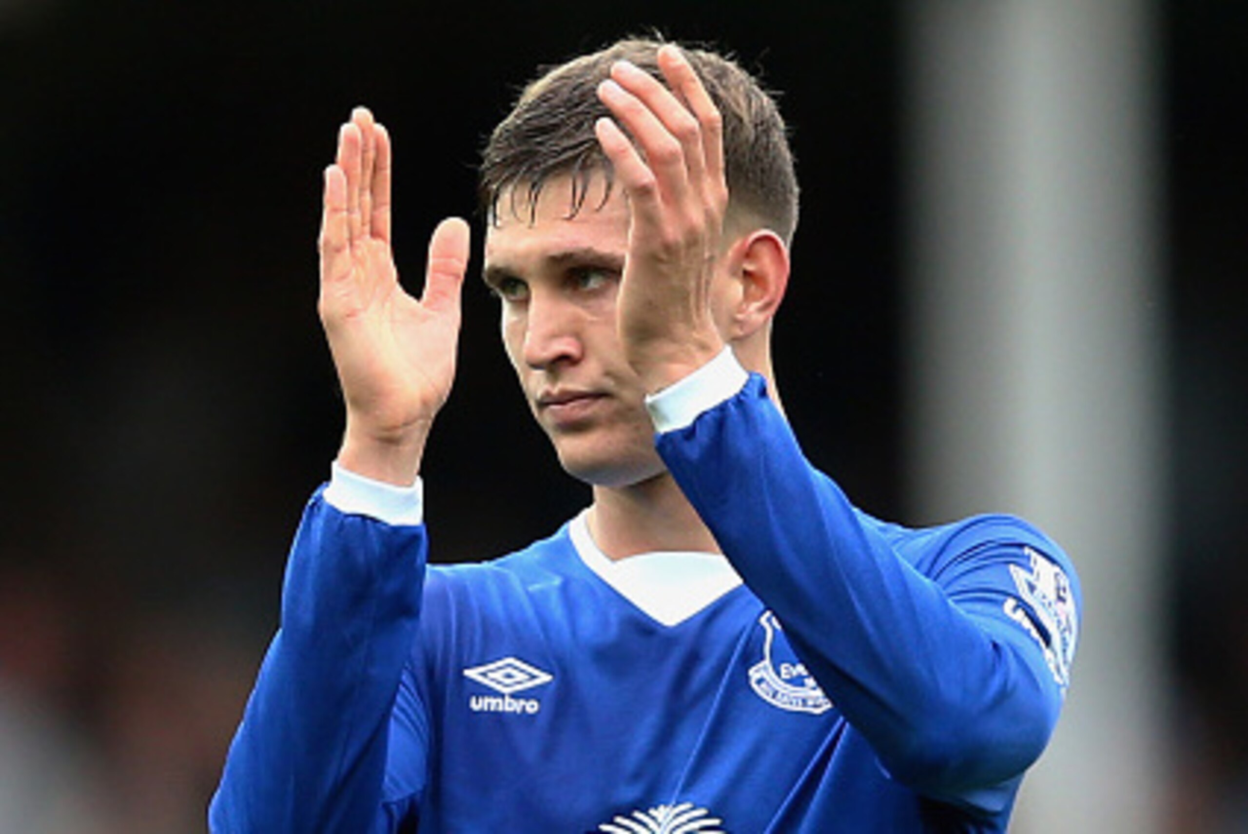 LIVERPOOL, ENGLAND - AUGUST 23:  John Stones of Everton applauds the fans after the Barclays Premier League match between Everton and Manchester City at Goodison Park on August 23, 2015 in Liverpool, England.  (Photo by Clive Brunskill/Getty Images)