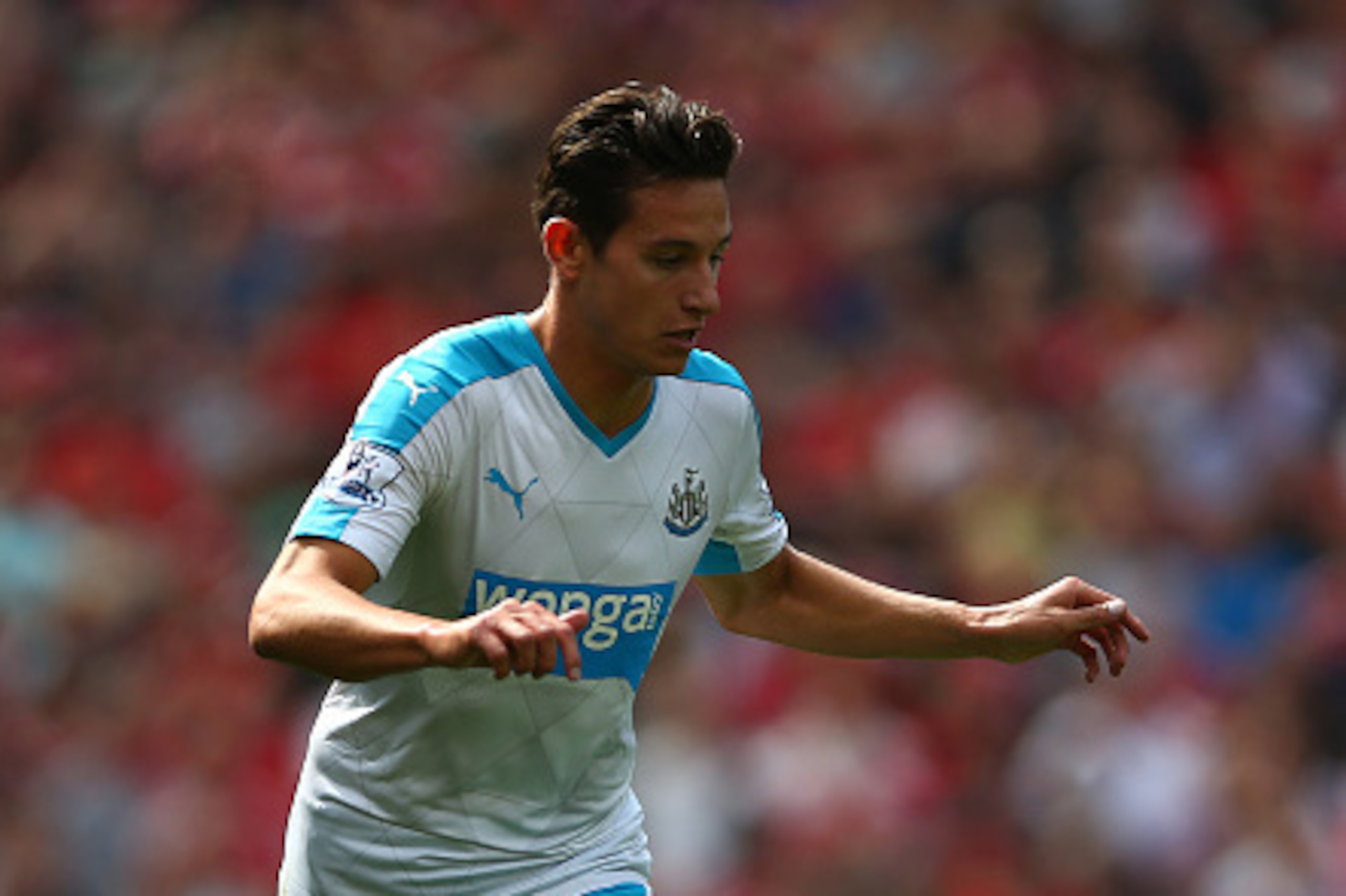 MANCHESTER, ENGLAND - AUGUST 22:  Florian Thauvin of Newcastle United in action during the Barclays Premier League match between Manchester United and Newcastle United at Old Trafford on August 22, 2015 in Manchester, United Kingdom.  (Photo by Clive Brun