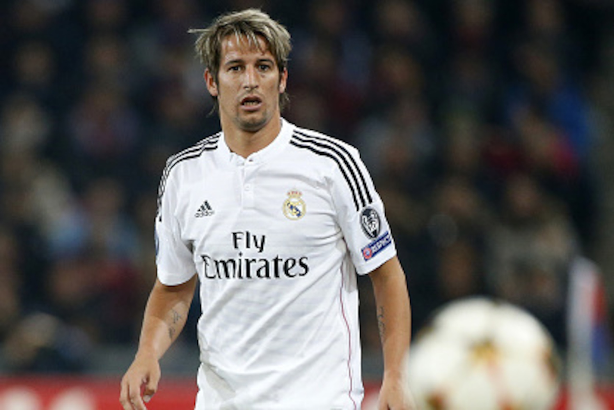 BASEL, SWITZERLAND - NOVEMBER 26: Fabio Coentrao of Real Madrid in action during the UEFA Champions League Group B match between FC Basel 1893 and Real Madrid CF at  St. Jakob-Park stadium on November 26, 2014 in Basel, Basel-Stadt, Switzerland. (Photo by
