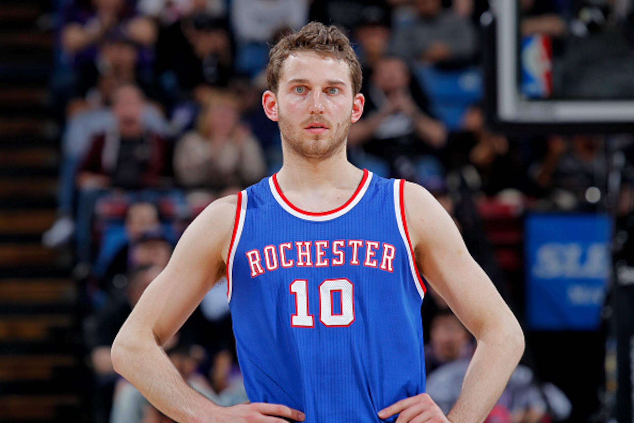 SACRAMENTO, CA - MARCH 24: Nik Stauskas #10 of the Sacramento Kings looks on during the game against the Philadelphia 76ers on March 24, 2015 at Sleep Train Arena in Sacramento, California. NOTE TO USER: User expressly acknowledges and agrees that, by dow