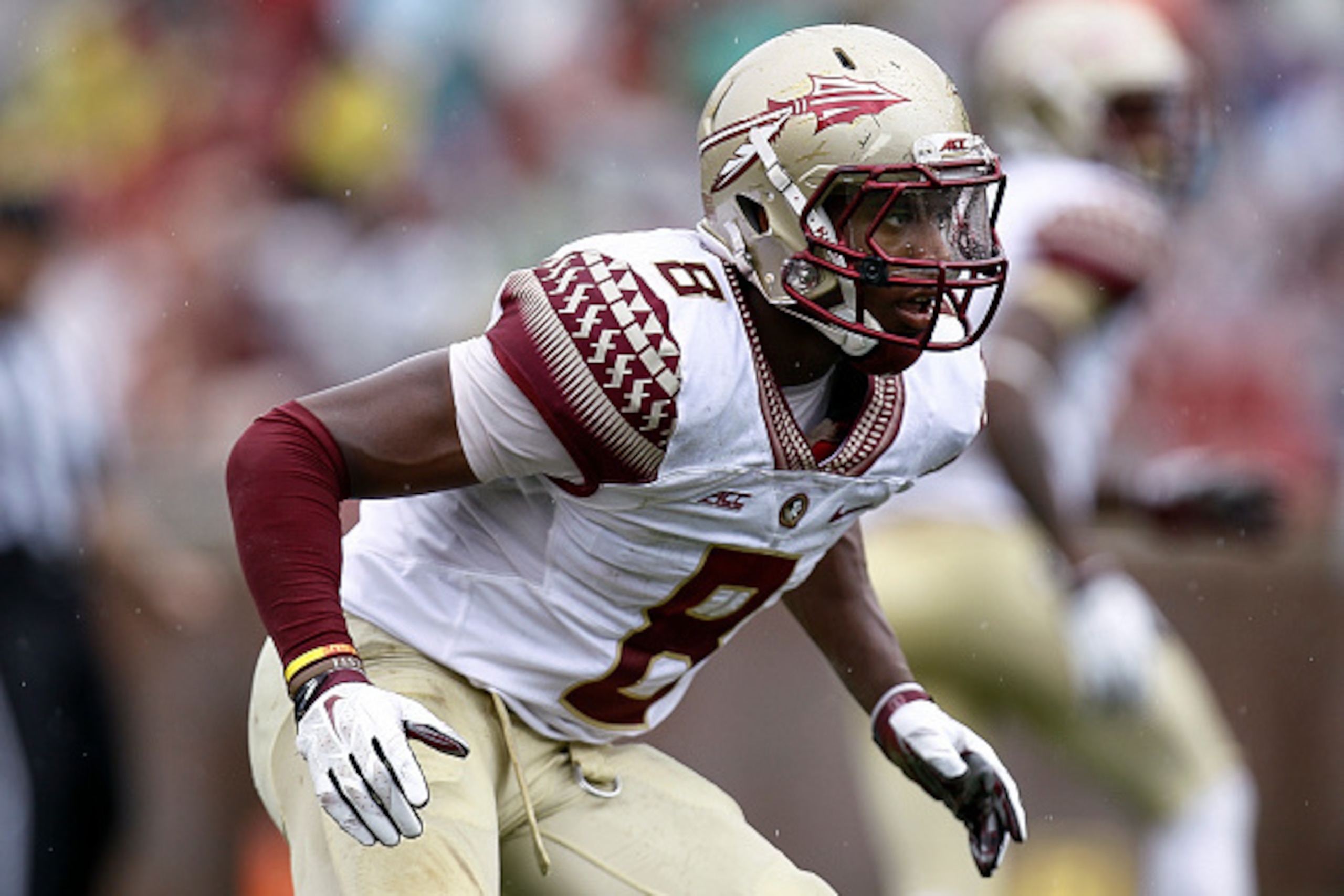 TALLAHASSEE, FL - APRIL 11: Defensive back Jalen Ramsey #8 of the Florida State Seminoles during the spring game at Doak Campbell Stadium on Bobby Bowden Field on April 11, 2015 in Tallahassee, Florida. (Photo by Don Juan Moore/Getty Images)