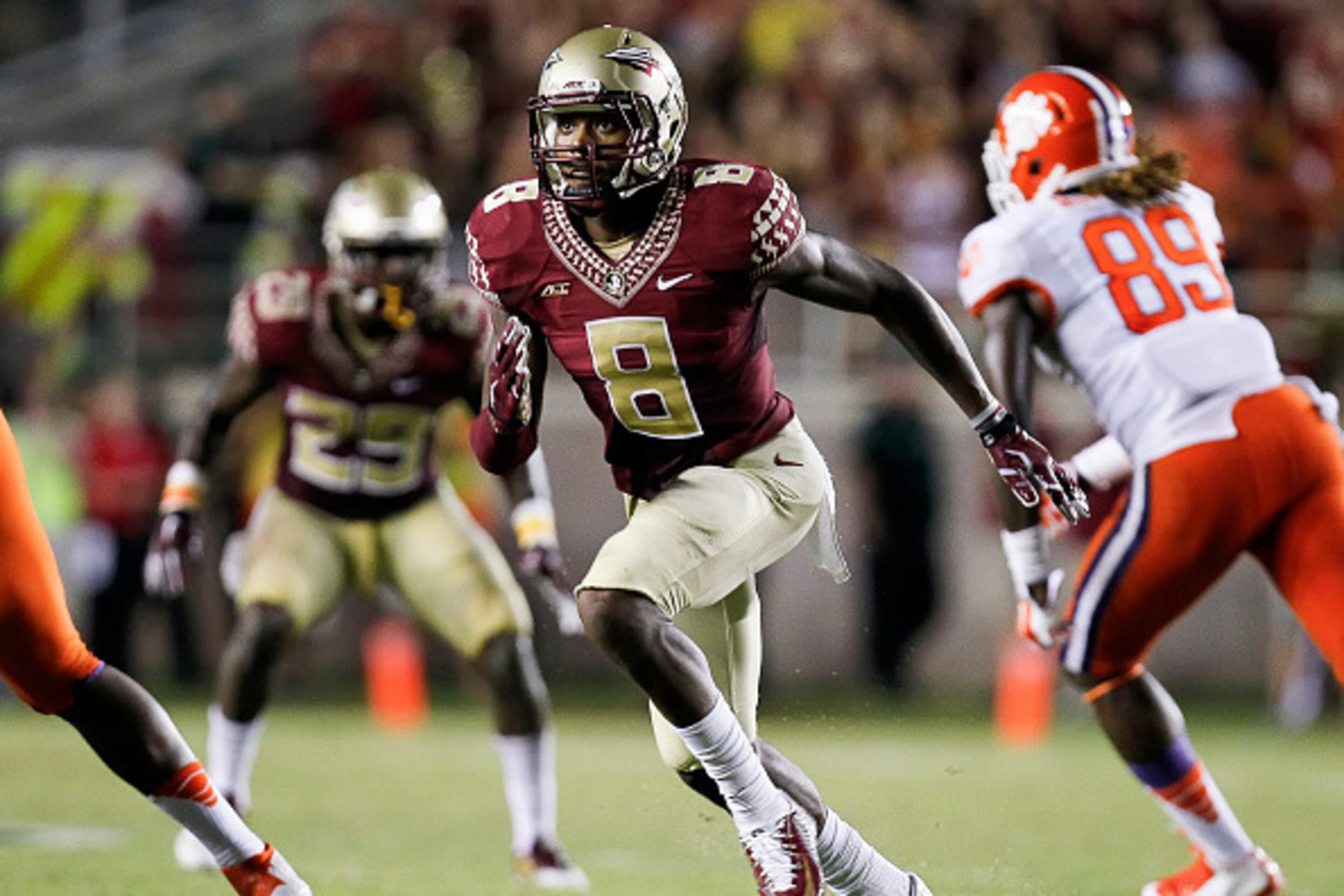TALLAHASSEE, FL - SEPTEMBER 20: Defensive Back Jalen Ramsey #8 of the Florida State Seminoles during the game against the Clemson Tigers at Doak Campbell Stadium on Bobby Bowden Field on September 20, 2014 in Tallahassee, Florida. The #1 ranked Florida St