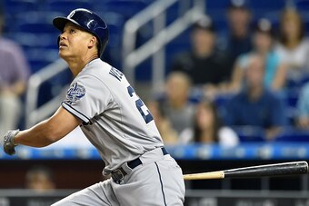 MIAMI, FL - AUGUST 01:  Will Venable #25 of the San Diego Padres bats during a MLB game against the Miami Marlins at Marlins Park on August 1, 2015 in Miami, Florida.  (Photo by Ronald C. Modra/Sports Imagery/Getty Images)