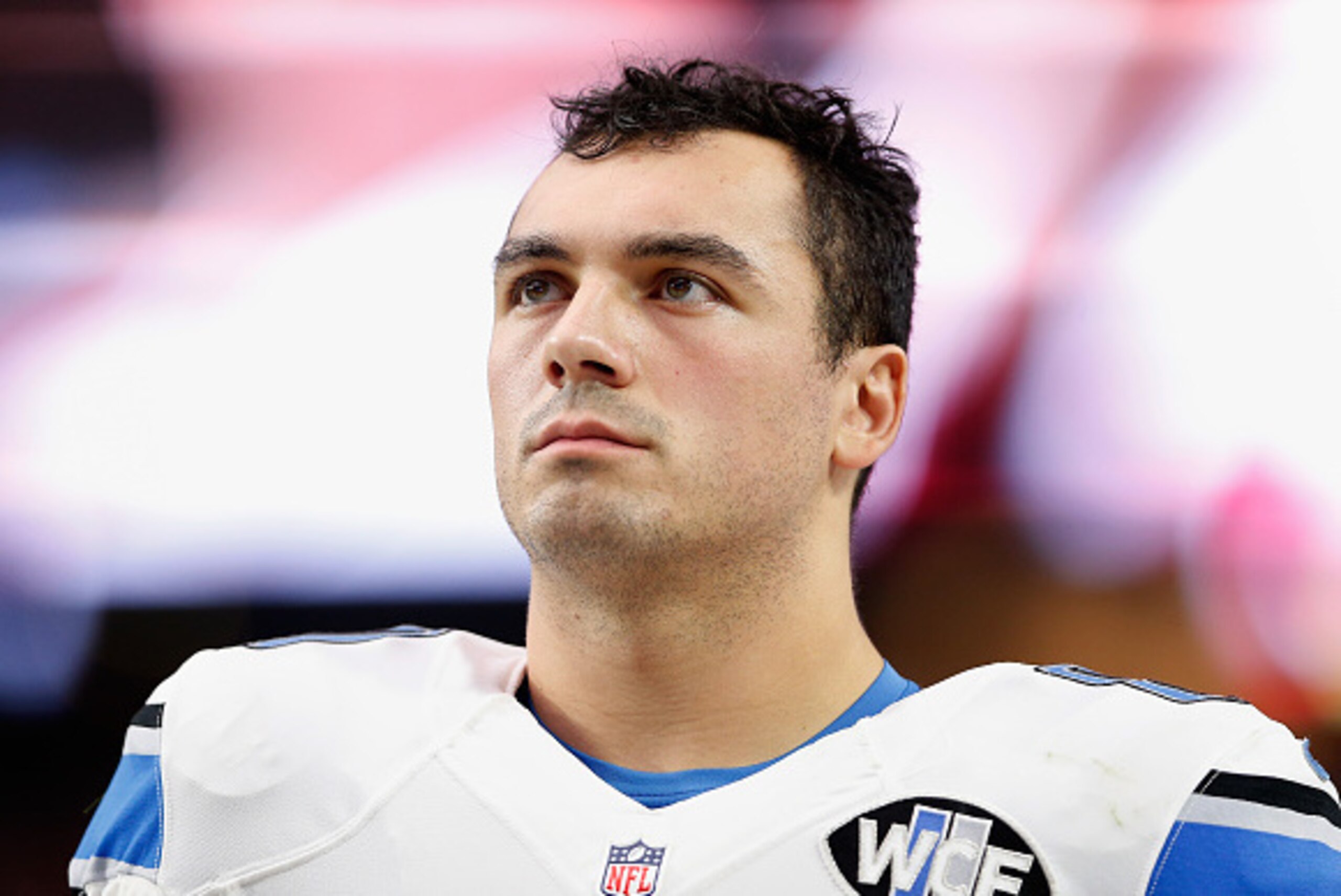 GLENDALE, AZ - NOVEMBER 16: Tight end Joseph Fauria #80 of the Detroit Lions on the sidelines during the NFL game against the Arizona Cardinals at the University of Phoenix Stadium on November 16, 2014 in Glendale, Arizona. The Cardinals defeated the Li GLENDALE, AZ - NOVEMBER 16: Tight end Joseph Fauria #80 of the Detroit Lions on the sidelines during the NFL game against the Arizona Cardinals at the University of Phoenix Stadium on November 16, 2014 in Glendale, Arizona. The Cardinals defeated the Li