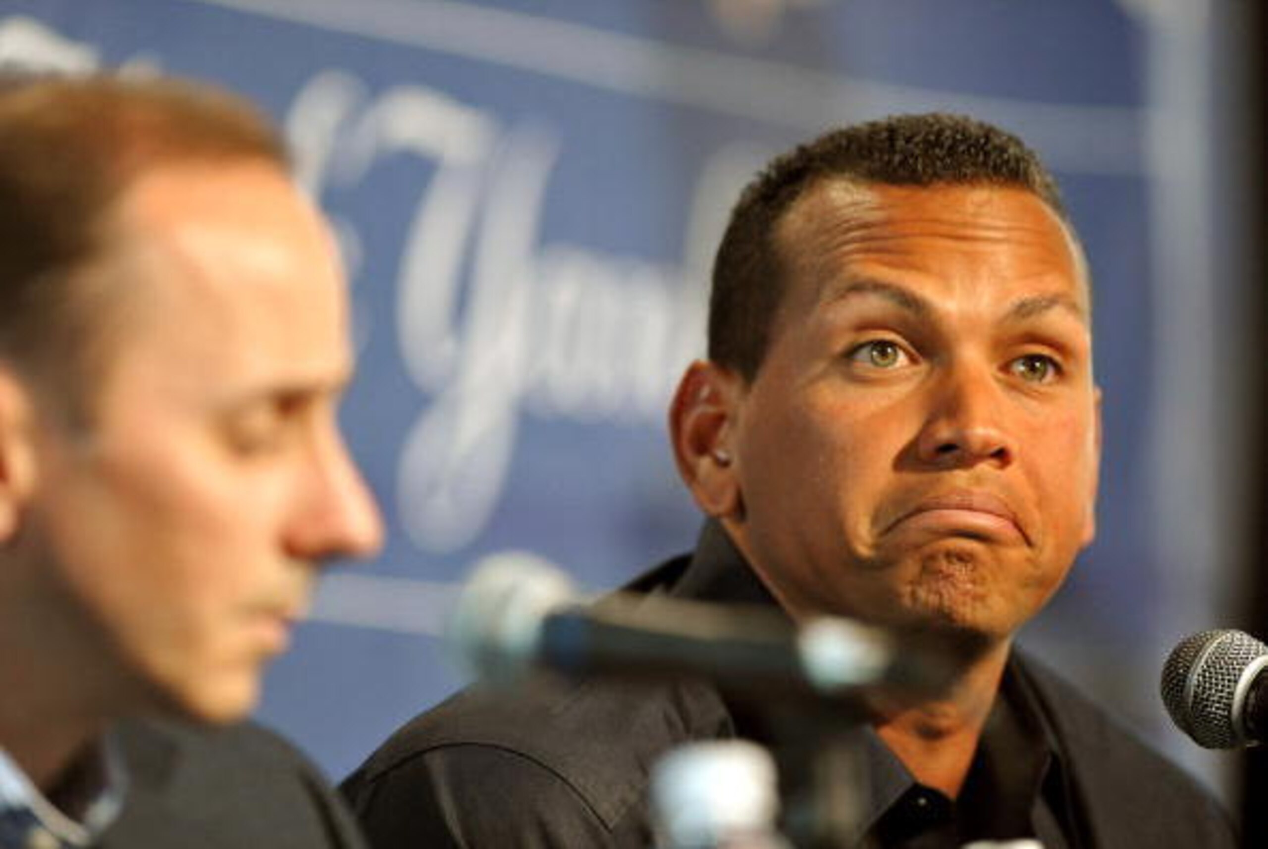 TAMPA - FEBRUARY 17: Infielder Alex Rodriguez (R) of the New York Yankees talks during a press conference as General manager Brian Cashman listens February 17, 2008 at the George M. Steinbrenner Field February 17, 2009 in Tampa, Florida. The Yankees third TAMPA - FEBRUARY 17: Infielder Alex Rodriguez (R) of the New York Yankees talks during a press conference as General manager Brian Cashman listens February 17, 2008 at the George M. Steinbrenner Field February 17, 2009 in Tampa, Florida. The Yankees third