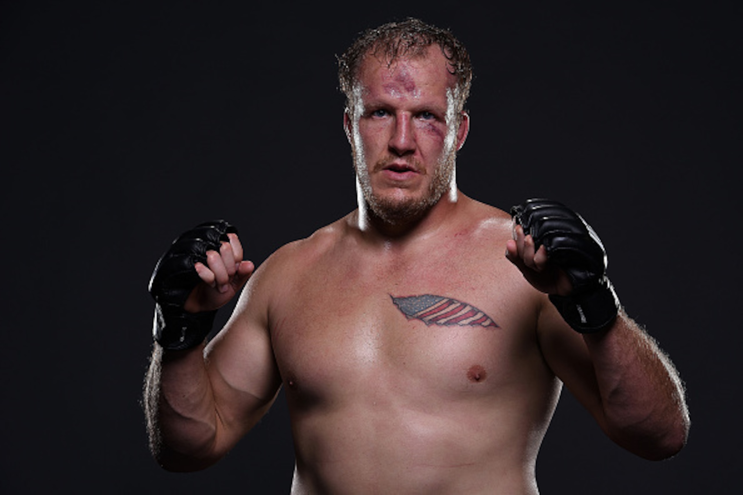 NASHVILLE, TN - AUGUST 08:  Jared Rosholt poses for a post fight portrait backstage during the UFC Fight Night event at Bridgestone Arena on August 8, 2015 in Nashville, Tennessee.  (Photo by Mike Roach/Zuffa LLC/Zuffa LLC via Getty Images)
