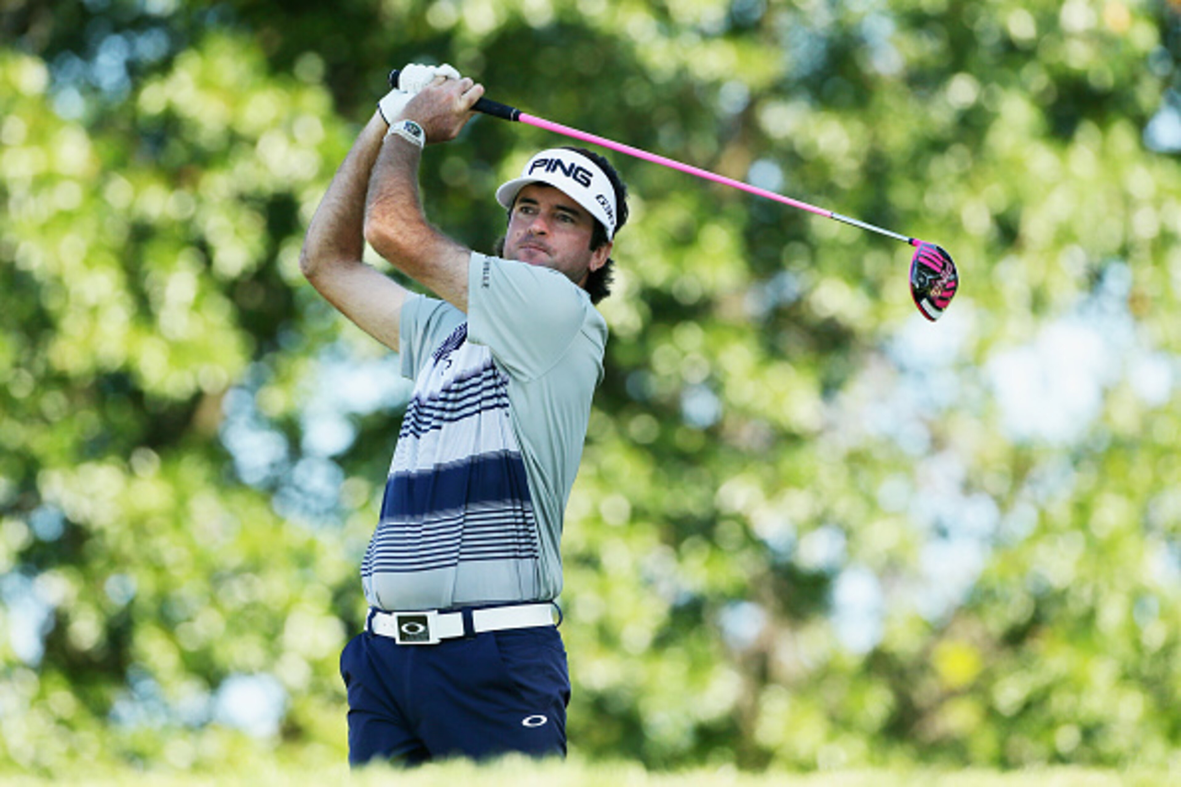 EDISON, NJ - AUGUST 27:  Bubba Watson of the United States hits his tee shot on the 12th hole during the first round of The Barclays at Plainfield Country Club on August 27, 2015 in Edison, New Jersey.  (Photo by Hunter Martin/Getty Images)