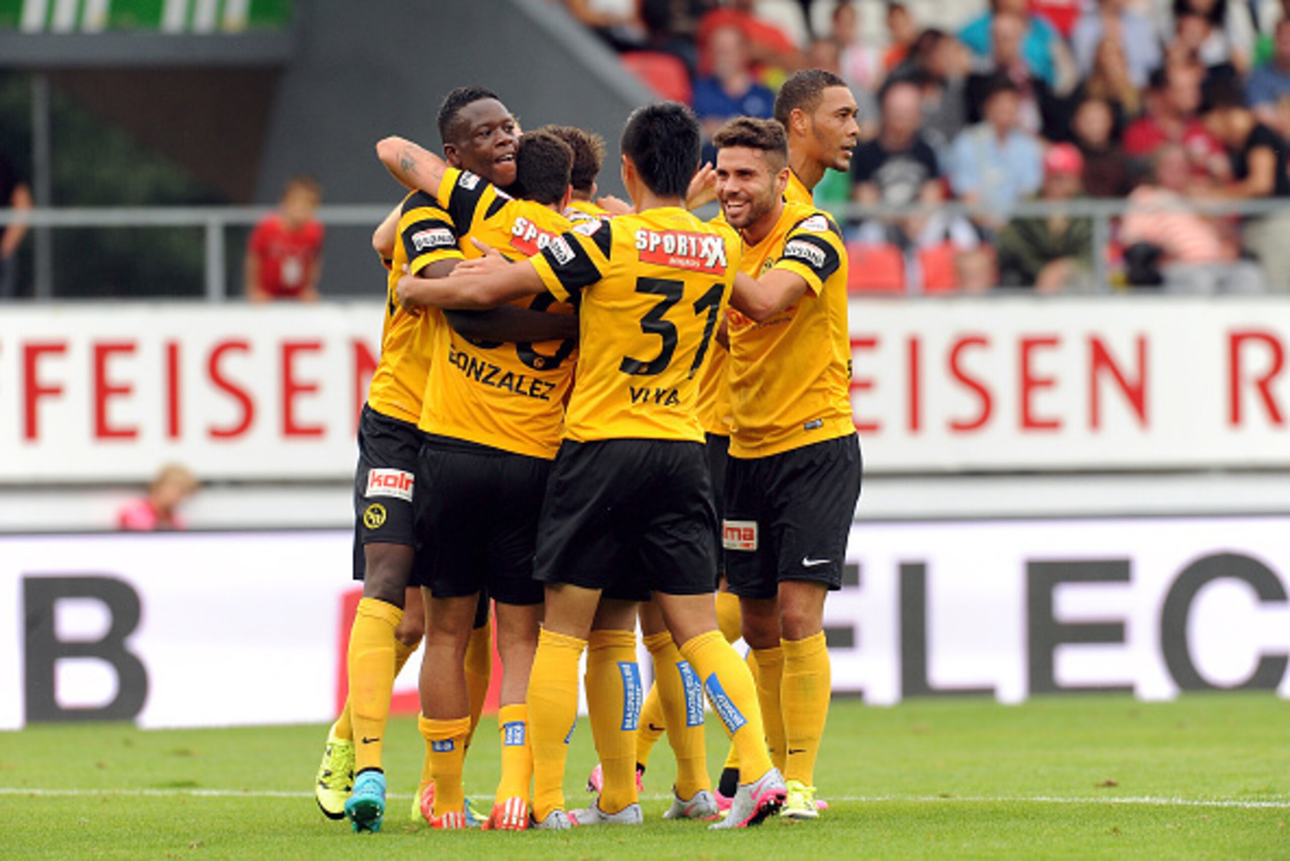 SION, SWITZERLAND - AUGUST 23:  Miralem Sulejmani of  BSC Young Boys celebrates scoring his team's second goal during the Raiffeisen Super League match between FC Sion and BSC Young Boys on August 23, 2015 in Sion, Switzerland.  (Photo by Pier Marco Tacca