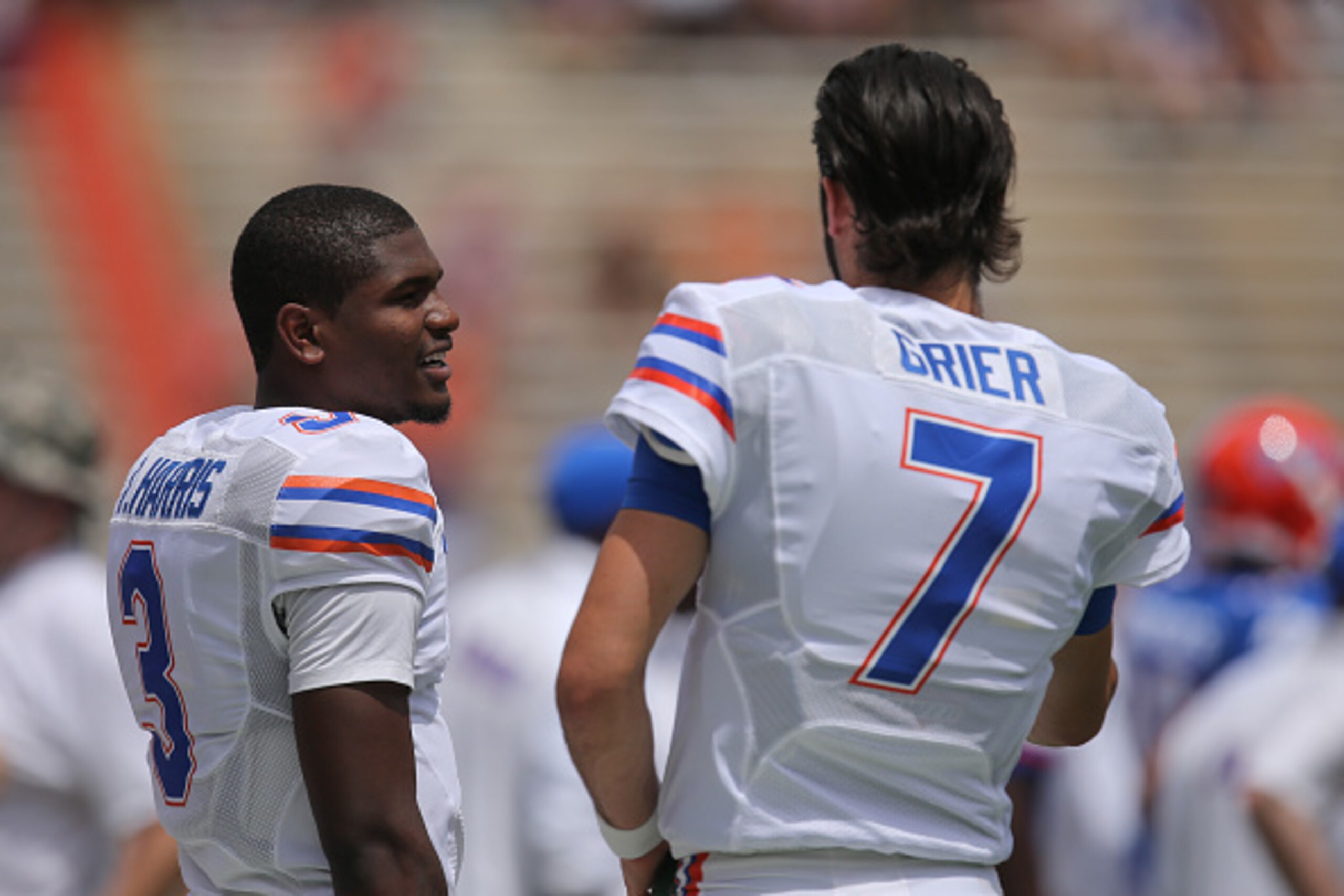 GAINESVILLE, FL - APRIL 11: Florida Gators quarterbacks Treon Harris #3 and Will Grier #7 talk on the sidelines during the spring football game on April 11, 2015 in Gainesville, Florida. (Photo by Rob Foldy/Getty Images) GAINESVILLE, FL - APRIL 11: Florida Gators quarterbacks Treon Harris #3 and Will Grier #7 talk on the sidelines during the spring football game on April 11, 2015 in Gainesville, Florida. (Photo by Rob Foldy/Getty Images)