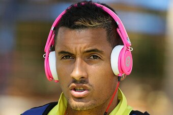 DARWIN, AUSTRALIA - JULY 17:  Nick Kyrgios of Australia looks on as he arrives to play against Aleksandr Nedovyesov of Kazakhstan during day one of the Davis Cup World Group quarterfinal tie between Australia and Kazakhstan at Marrara Sporting Complex on 