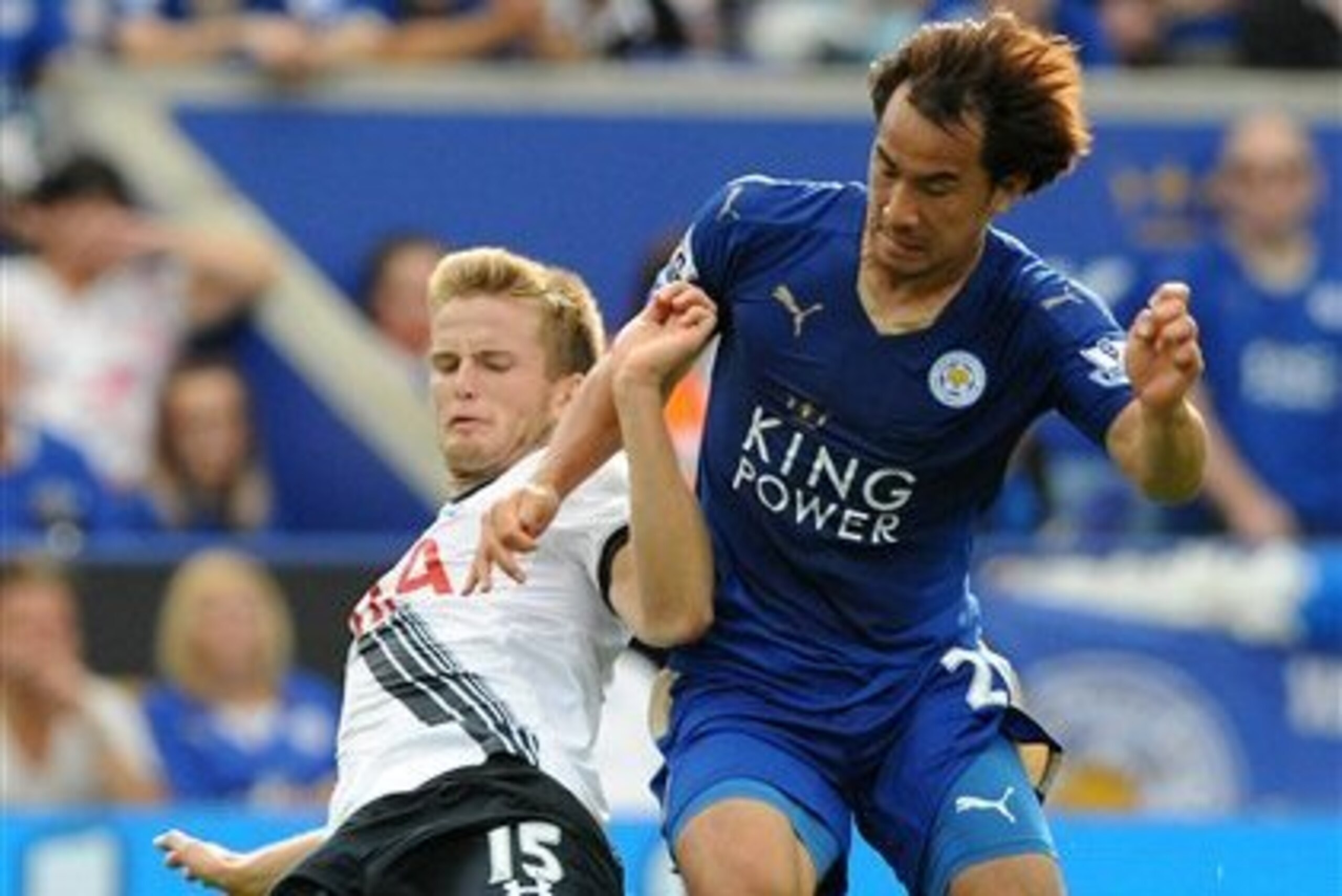 Eric Dier goes in search of the ball against Leicester.