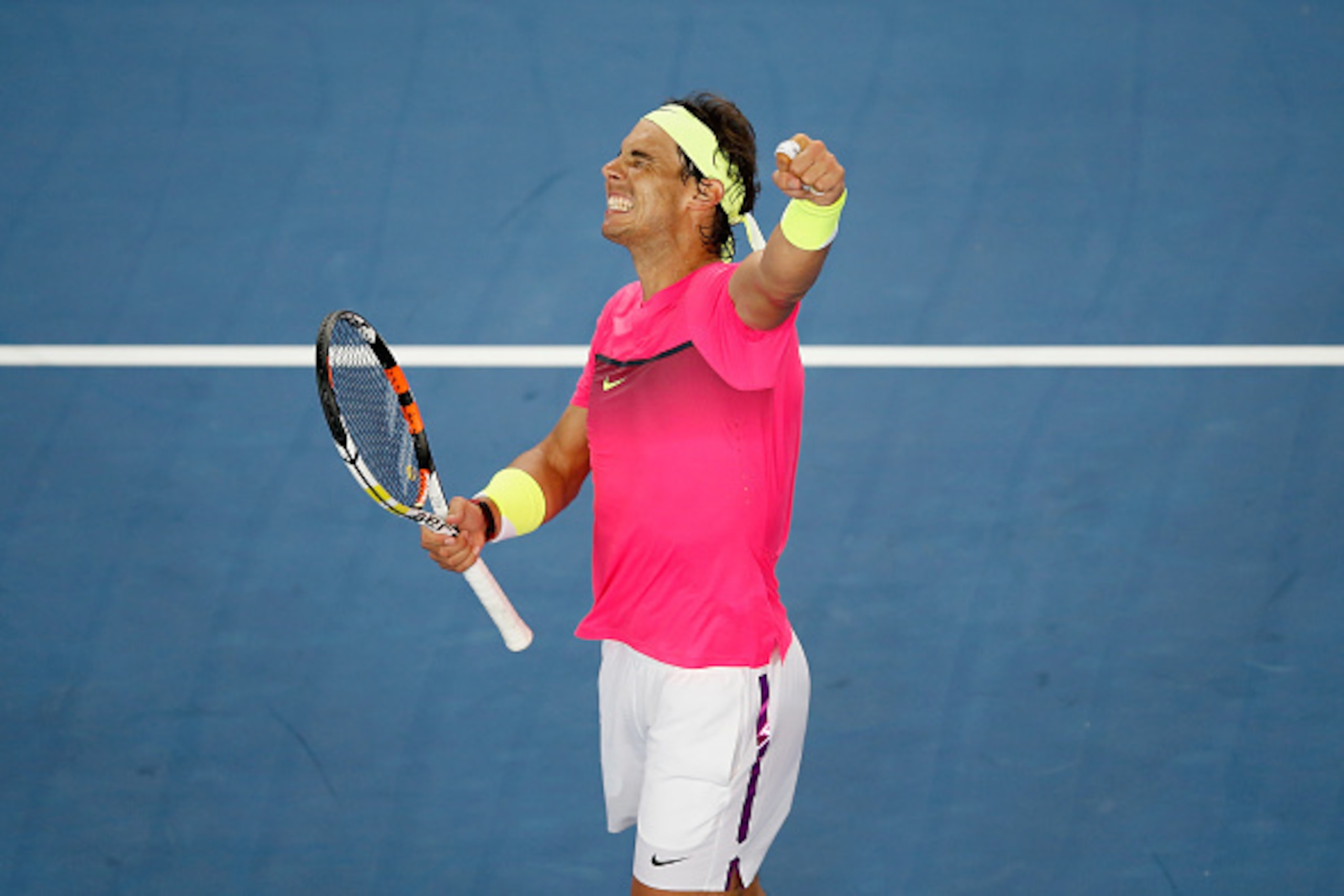 MELBOURNE, AUSTRALIA - JANUARY 14:  Rafael Nadal reacts after winning the second set in his match against Fernando Verdasco of Spain during Rafa's Summer Set at Melbourne Park on January 14, 2015 in Melbourne, Australia.  (Photo by Darrian Traynor/Getty I