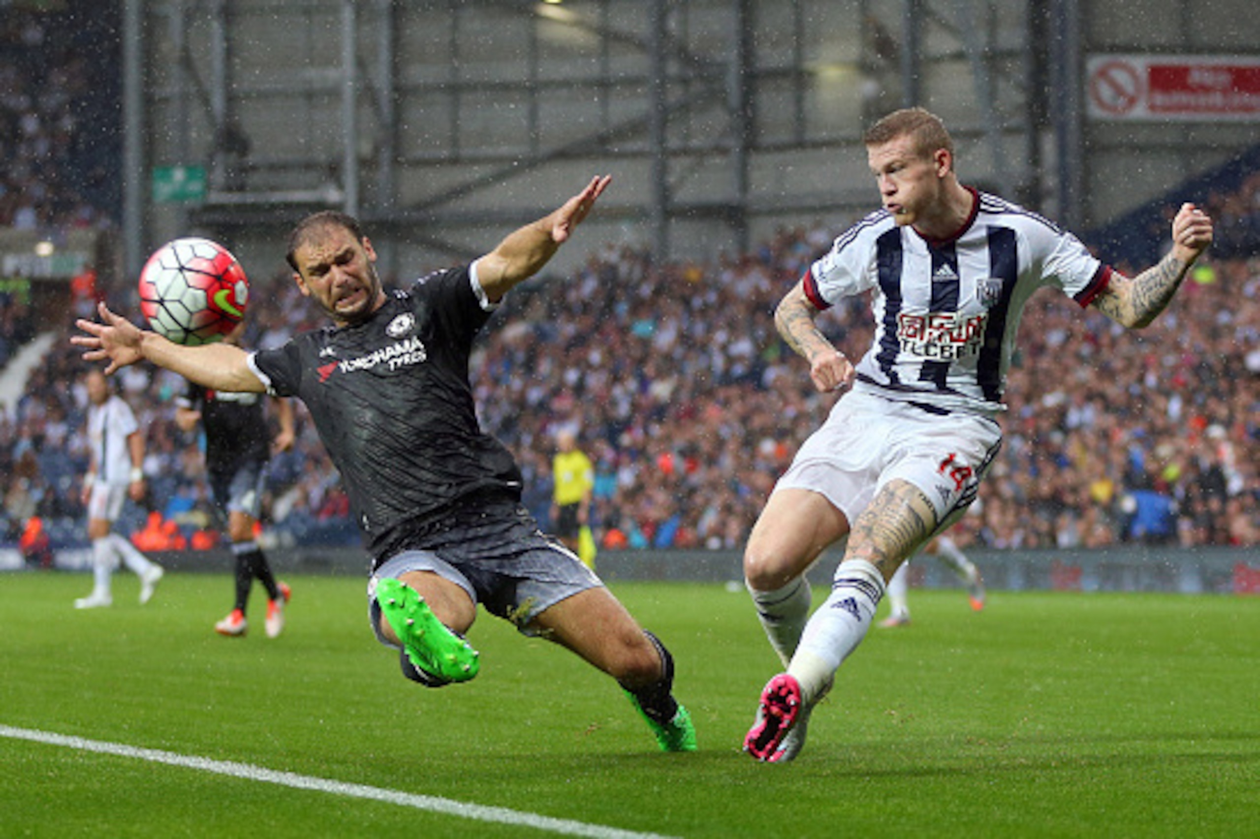 WEST BROMWICH, ENGLAND - AUGUST 23: Branislav Ivanovic of Chelsea is unable to stop James McClean of West Bromwich Albion during the Barclays Premier League match between West Bromwich Albion and Chelsea on August 23, 2015 in West Bromwich, United Kingdo WEST BROMWICH, ENGLAND - AUGUST 23: Branislav Ivanovic of Chelsea is unable to stop James McClean of West Bromwich Albion during the Barclays Premier League match between West Bromwich Albion and Chelsea on August 23, 2015 in West Bromwich, United Kingdo