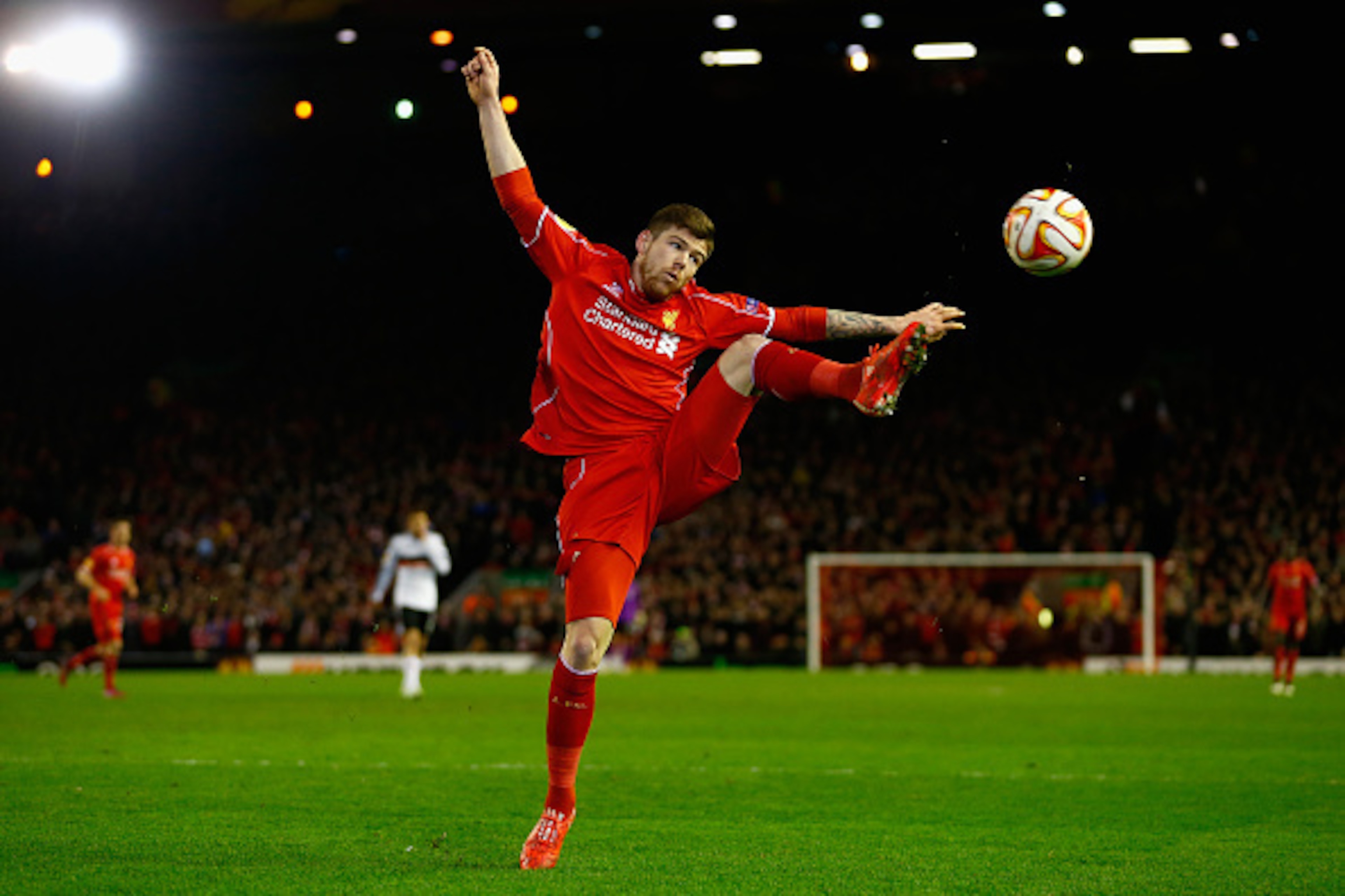 LIVERPOOL, ENGLAND - FEBRUARY 19: Alberto Moreno of Liverpool in action during the UEFA Europa League Round of 32 match between Liverpool and Besiktas at Anfield on February 19, 2015 in Liverpool, United Kingdom. (Photo by Julian Finney/Getty Images) LIVERPOOL, ENGLAND - FEBRUARY 19: Alberto Moreno of Liverpool in action during the UEFA Europa League Round of 32 match between Liverpool and Besiktas at Anfield on February 19, 2015 in Liverpool, United Kingdom. (Photo by Julian Finney/Getty Images)
