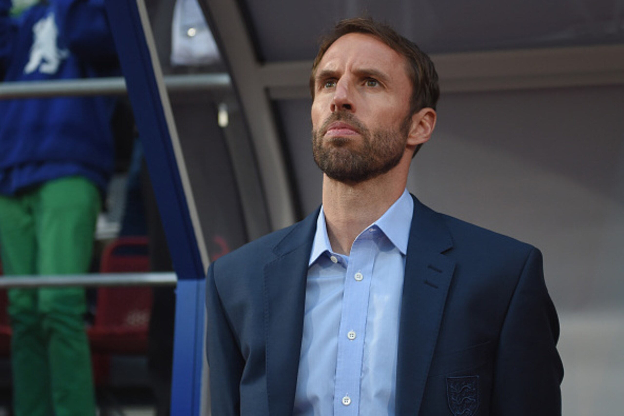 OLOMOUC, CZECH REPUBLIC - JUNE 24: England manager Gareth Southgate looks on during the UEFA Under21 European Championship match between England and Italy at Andruv Stadium on June 24, 2015 in Olomouc, Czech Republic.  (Photo by Michael Regan/Getty Images