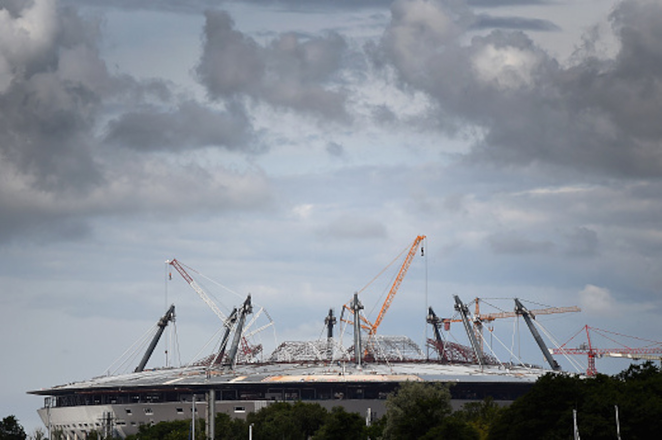 SAINT PETERSBURG, RUSSIA - JULY 20:  A general view of the Saint Petersburg Stadium construction site during a media tour of Russia 2018 FIFA World Cup venues on July 20, 2015 in Saint Petersburg, Russia.  (Photo by Laurence Griffiths/Getty Images)
