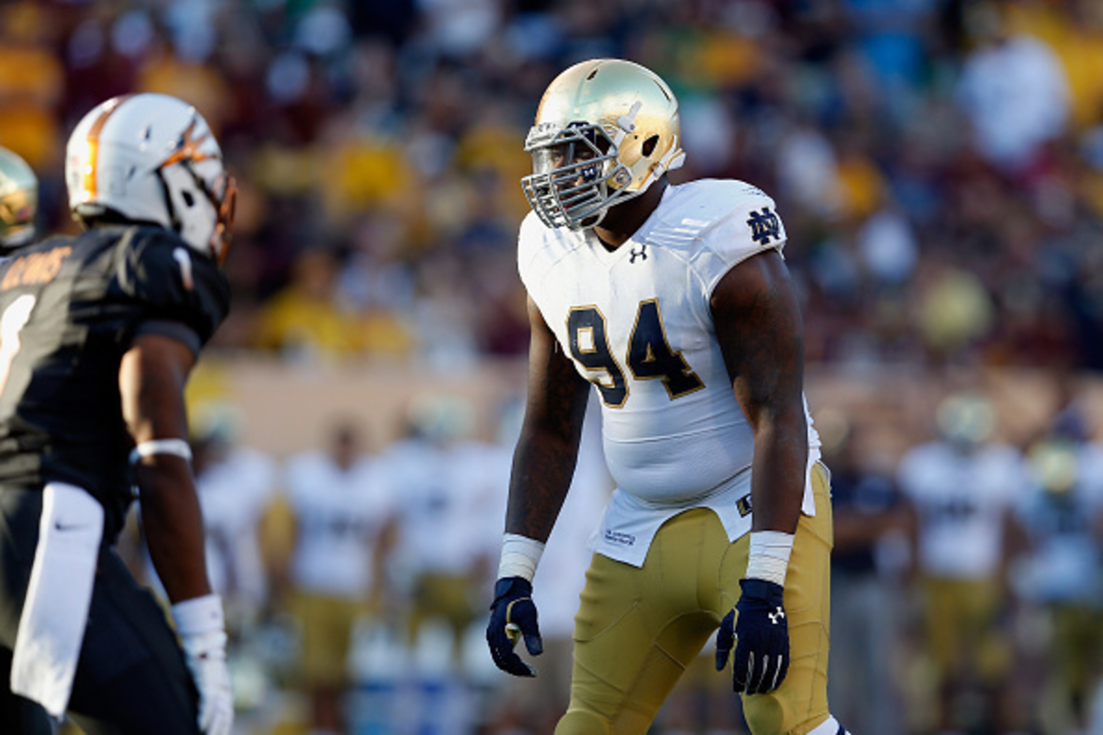 TEMPE, AZ - NOVEMBER 08:  Defensive lineman Jarron Jones #94 of the Notre Dame Fighting Irish during the college football game against the Arizona State Sun Devils at Sun Devil Stadium on November 8, 2014 in Tempe, Arizona. The Sun Devils defeated the Fig