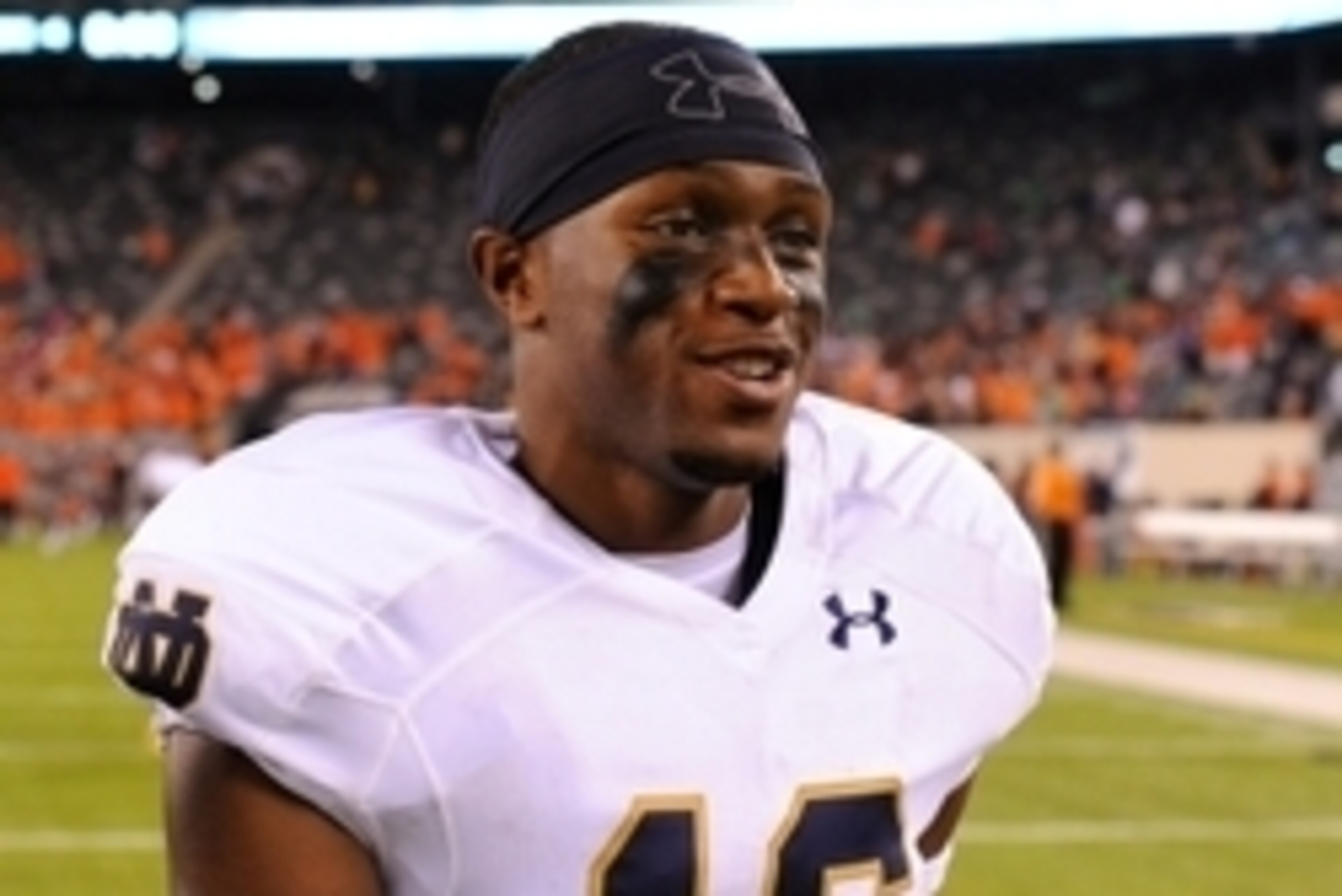 Sep 27, 2014; East Rutherford, NJ, USA; Notre Dame Fighting Irish wide receiver Torii Hunter Jr. (16) walks to the locker room following the game against the Syracuse Orange at MetLife Stadium.  Notre Dame defeated Syracuse 31-15.  Mandatory Credit: Rich 