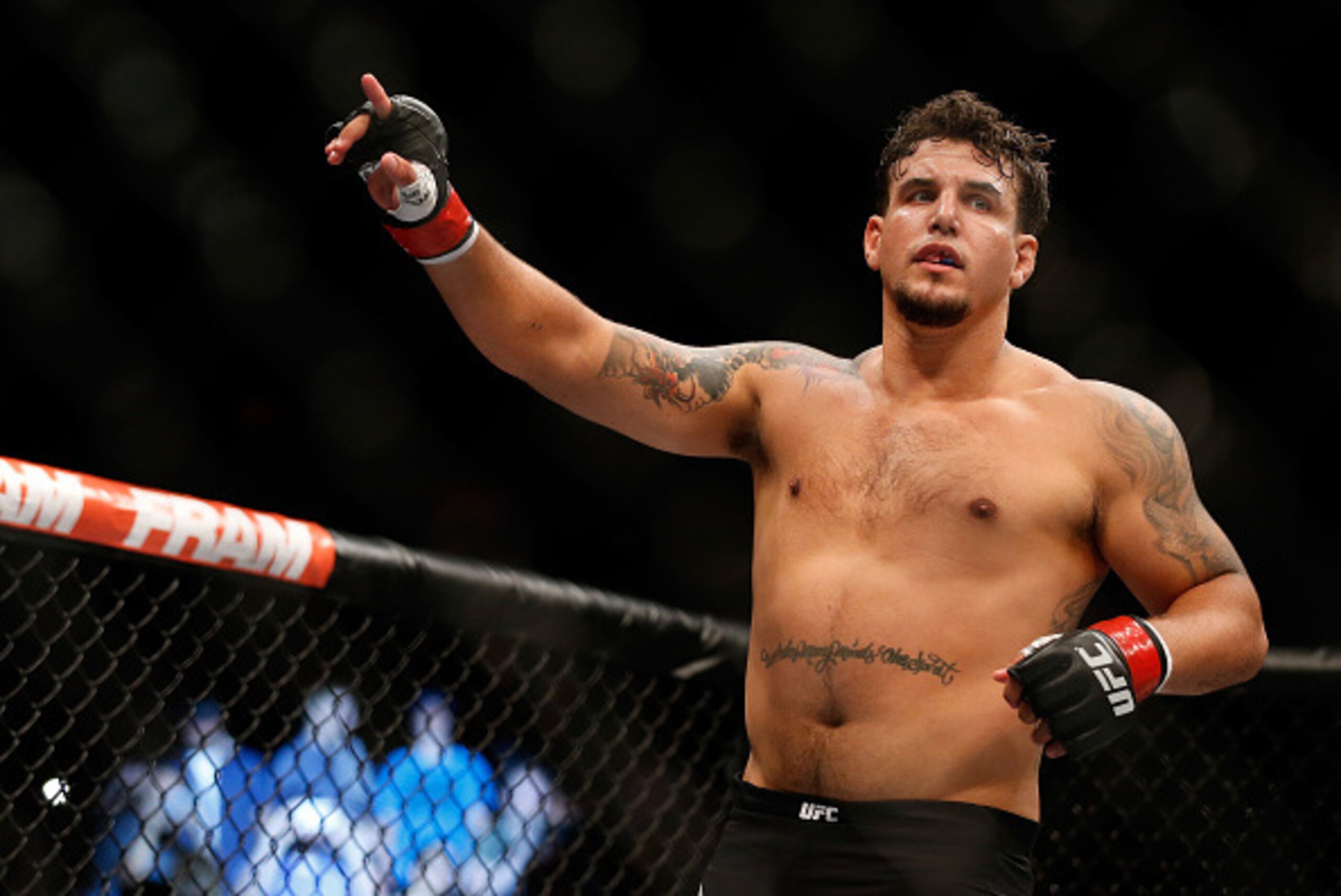 SAN DIEGO, CA - JULY 15:   Frank Mir enters the Octagon before facing Todd Duffee in their heavyweight bout during the UFC event at the Valley View Casino Center on July 15, 2015 in San Diego, California. (Photo by Todd Warshaw/Zuffa LLC/Zuffa LLC via Get