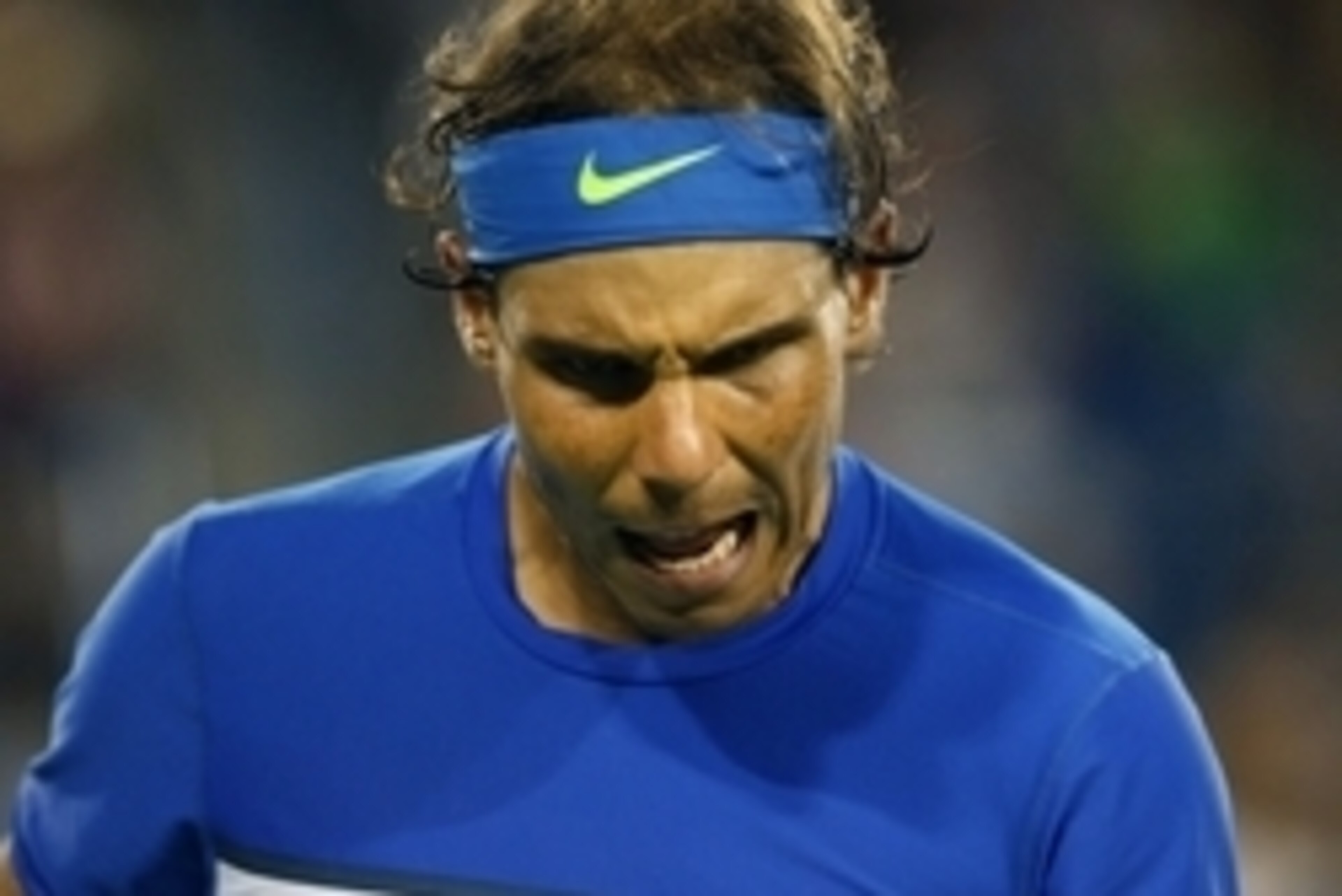Aug 20, 2015; Cincinnati, OH, USA; Rafael Nadal (ESP) reacts against Feliciano Lopez (not pictured) on day six during the Western and Southern Open tennis tournament at Linder Family Tennis Center. Mandatory Credit: Aaron Doster-USA TODAY Sports