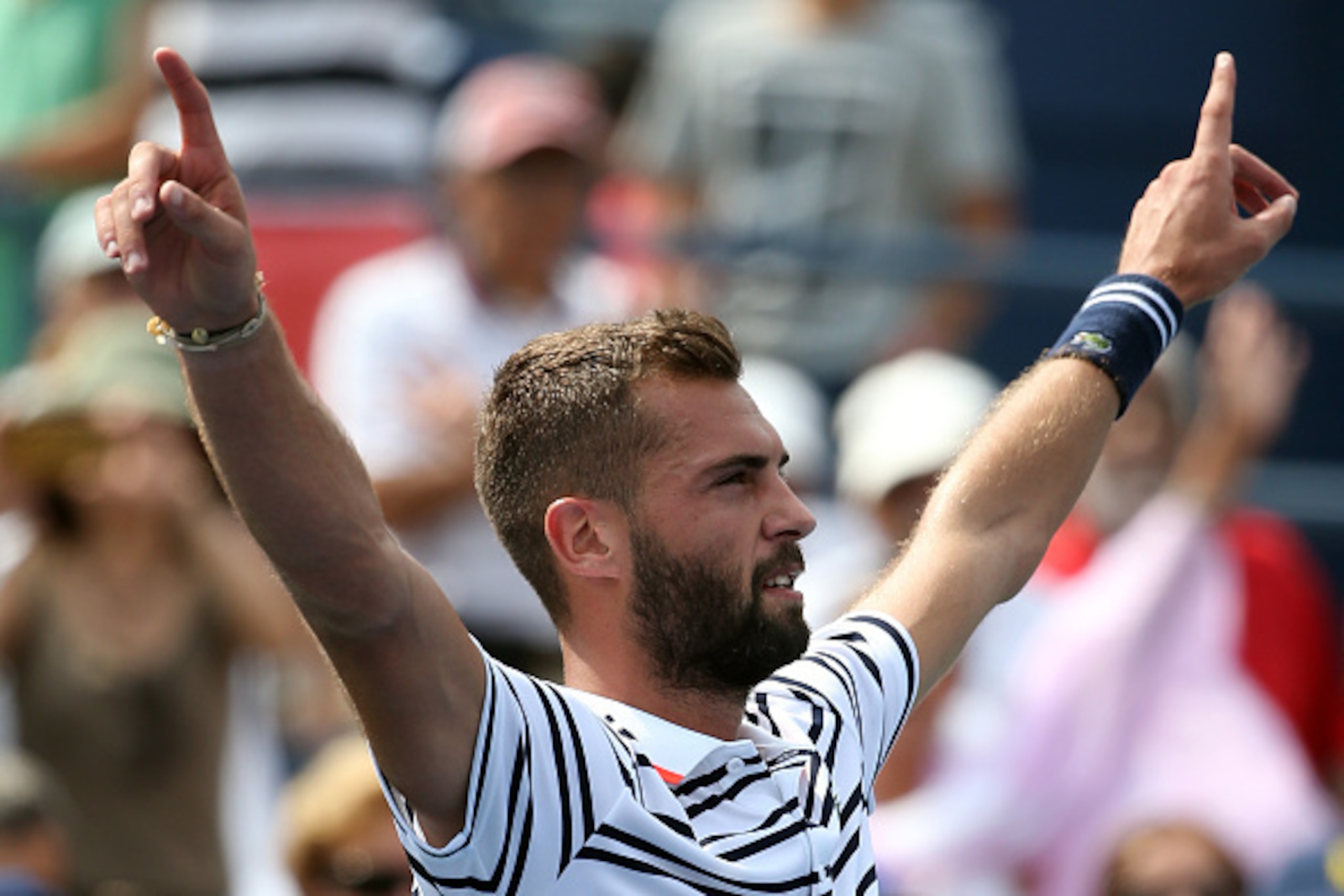 NEW YORK, NY - AUGUST 31:  Benoit Paire of France reacts after defeating Kei Nishikori of Japan during their Men's Single First Round match on Day One of the 2015 US Open at the USTA Billie Jean King National Tennis Center on August 31, 2015 in the Flushi