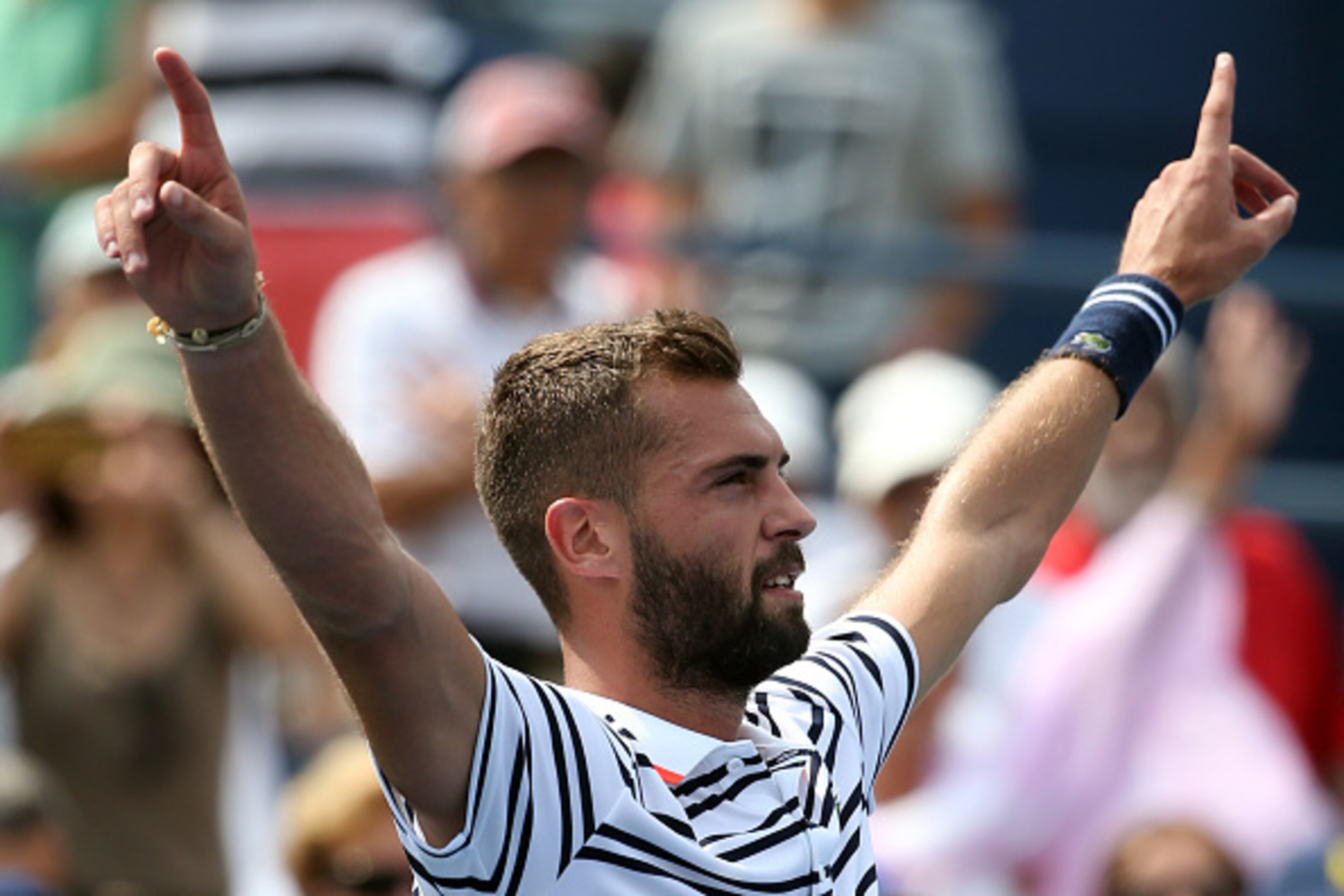 NEW YORK, NY - AUGUST 31:  Benoit Paire of France reacts after defeating Kei Nishikori of Japan during their Men's Single First Round match on Day One of the 2015 US Open at the USTA Billie Jean King National Tennis Center on August 31, 2015 in the Flushi