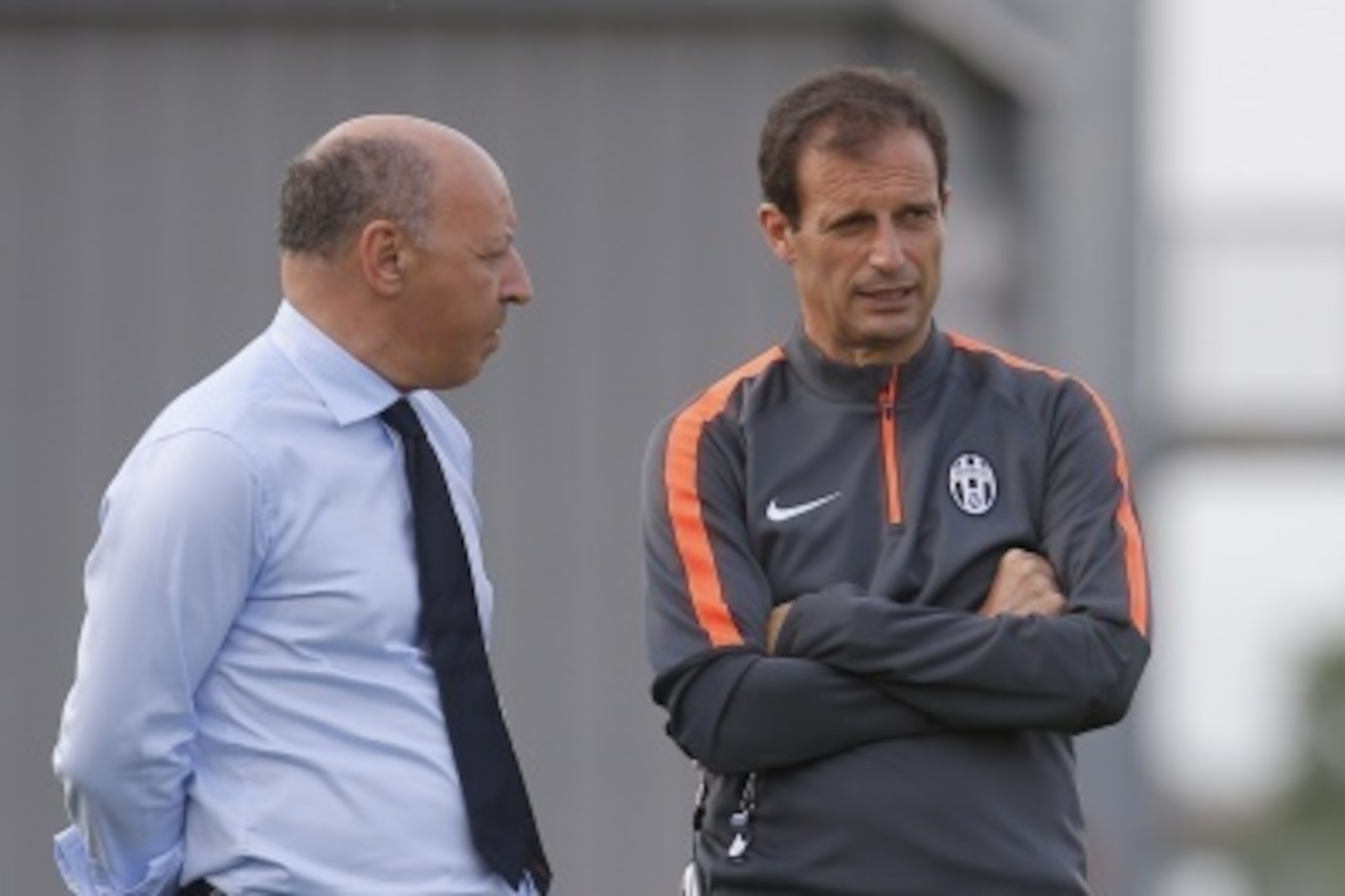 Juventus' Ceo Giuseppe Marotta speaks with Juventus coach Massimiliano Allegri during a training session on the eve of the Champions League football match Juventus vs Malmo on September 15, 2014 at Juventus training centre in Vinovo near Turin. AFP PHOTO Juventus' Ceo Giuseppe Marotta speaks with Juventus coach Massimiliano Allegri during a training session on the eve of the Champions League football match Juventus vs Malmo on September 15, 2014 at Juventus training centre in Vinovo near Turin. AFP PHOTO