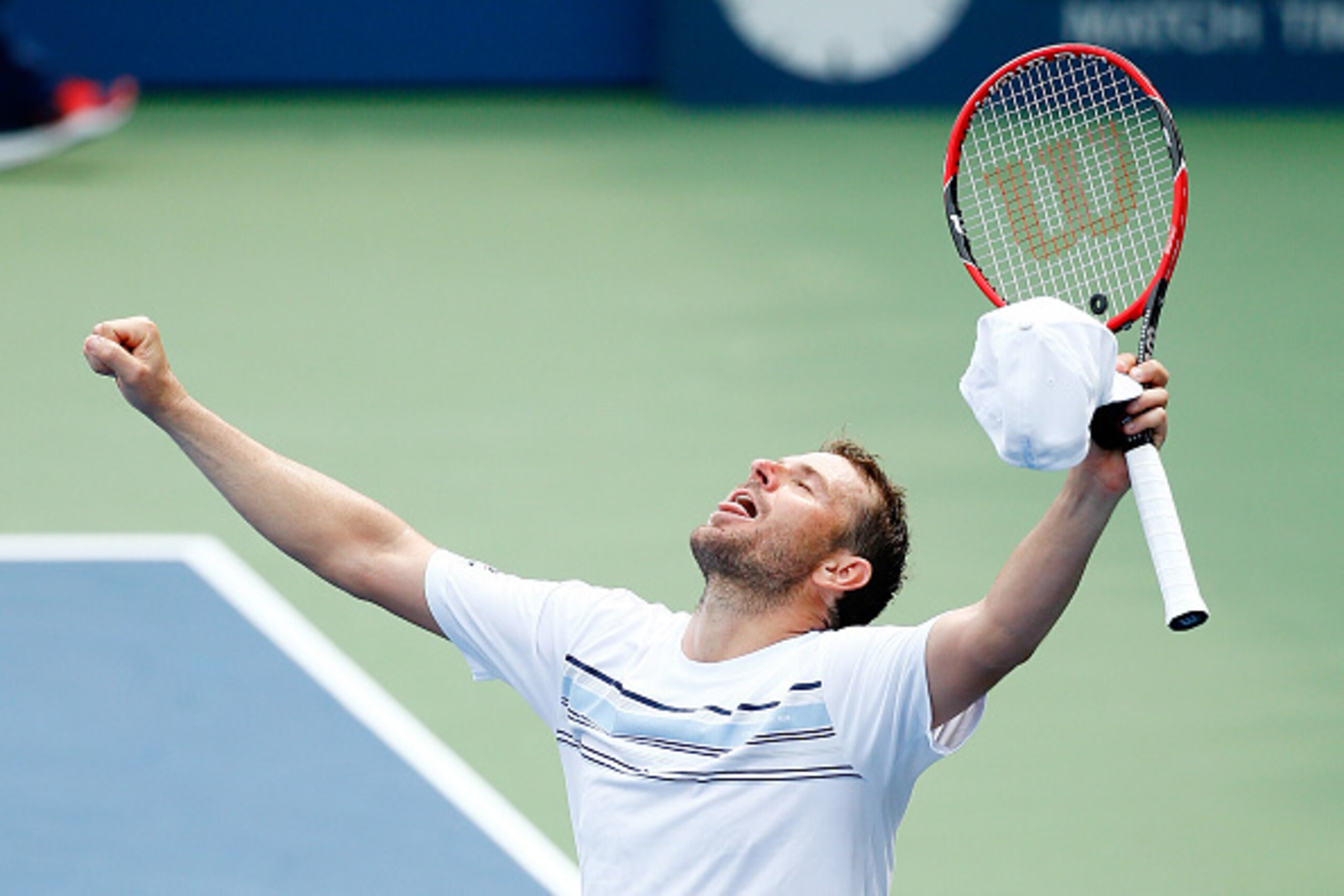 NEW YORK, NY - AUGUST 31:  Mardy Fish of the United States reacts after defeating Marco Cecchinato of Italy during his Men's Singles First Round match on Day One of the 2015 US Open at the USTA Billie Jean King National Tennis Center on August 31, 2015 in