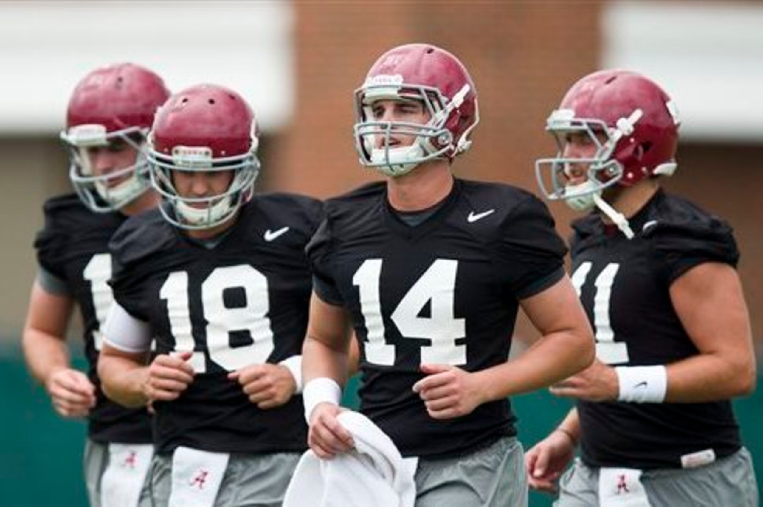 Alabama QBs (L to R) David Cornwell, Cooper Bateman, Jake Coker and Alec Morris