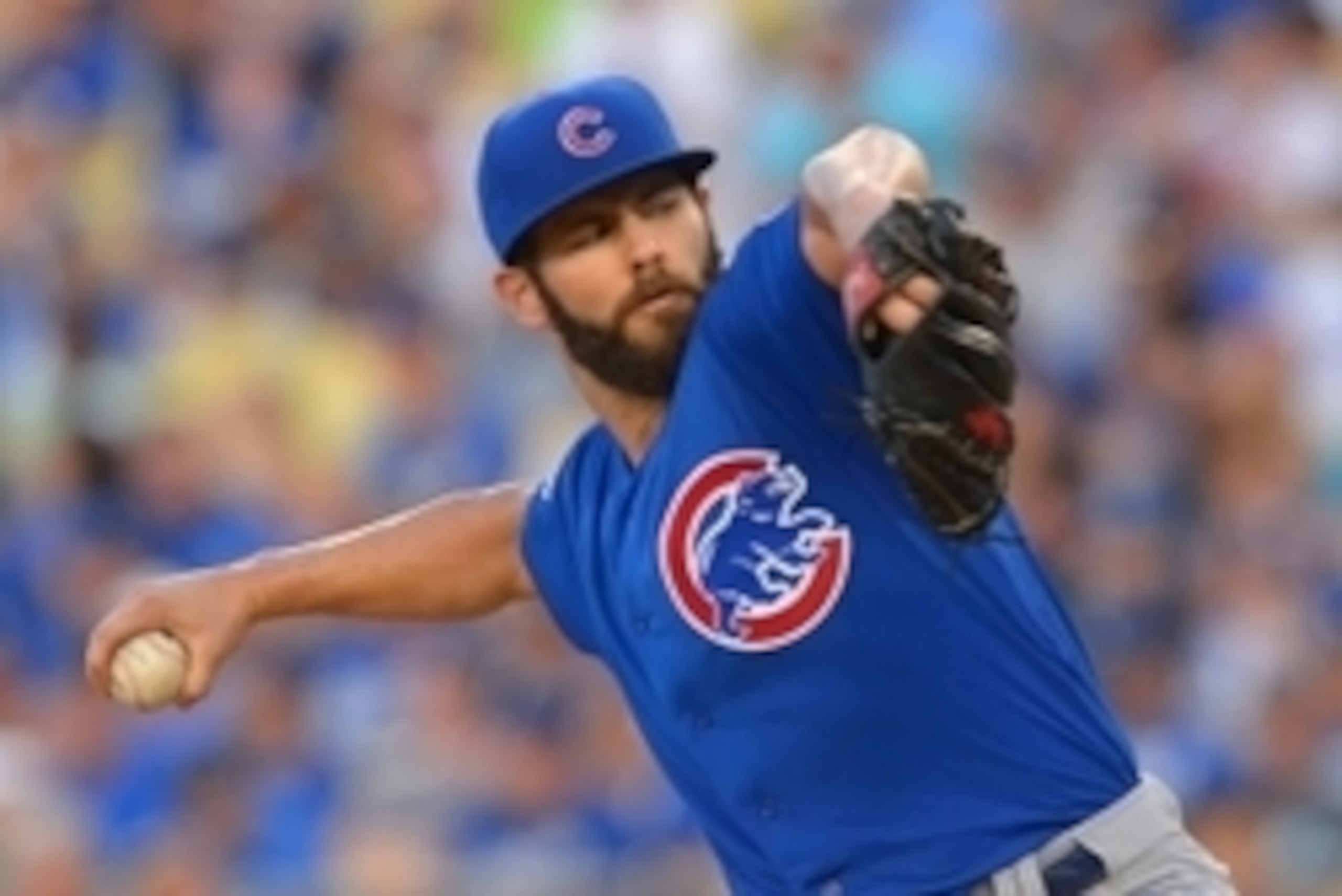 Aug 30, 2015; Los Angeles, CA, USA; Chicago Cubs starting pitcher Jake Arrieta (49) in the fifth inning of the game against the against the Los Angeles Dodgers at Dodger Stadium. Mandatory Credit: Jayne Kamin-Oncea-USA TODAY Sports