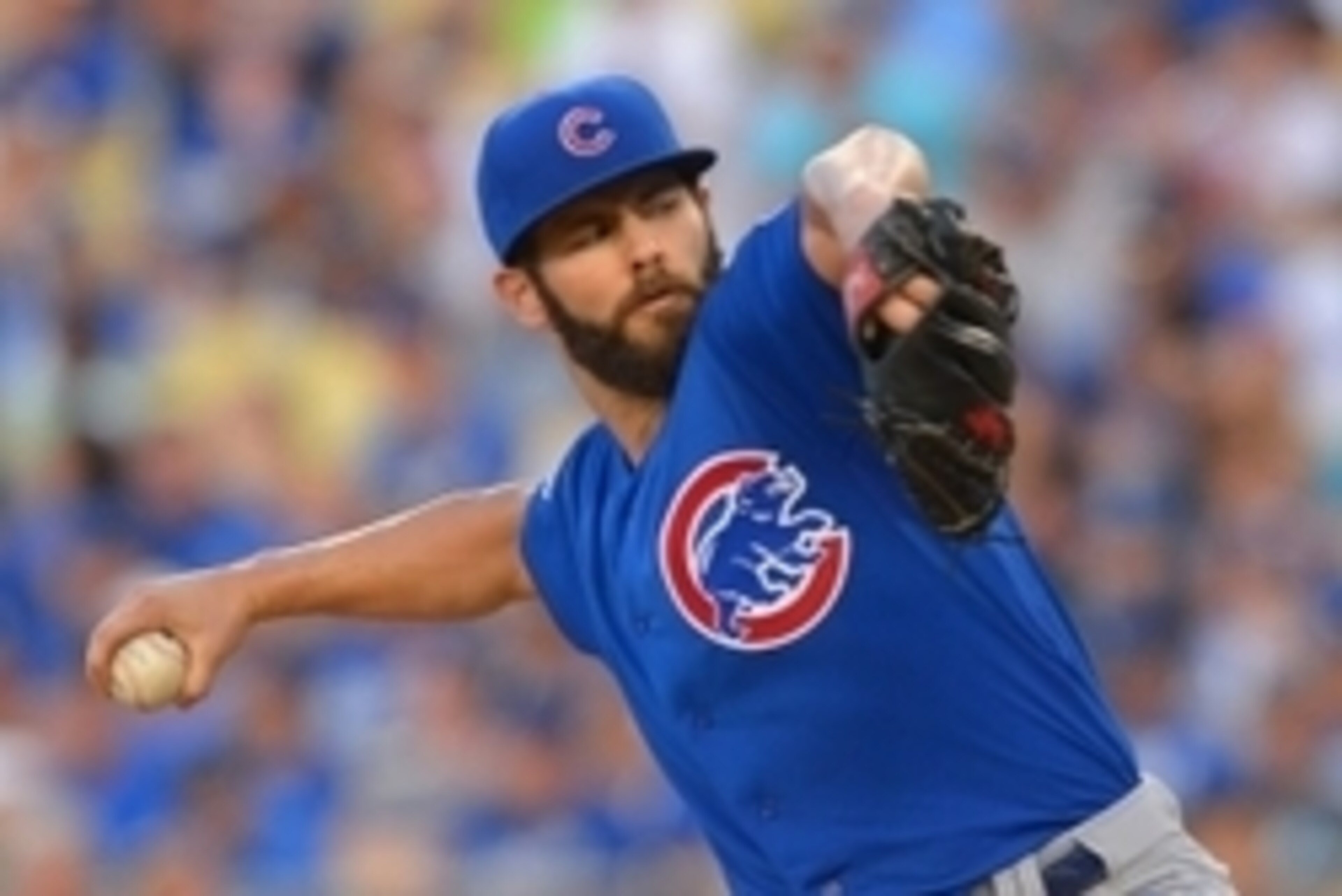 Aug 30, 2015; Los Angeles, CA, USA; Chicago Cubs starting pitcher Jake Arrieta (49) in the fifth inning of the game against the against the Los Angeles Dodgers at Dodger Stadium. Mandatory Credit: Jayne Kamin-Oncea-USA TODAY Sports