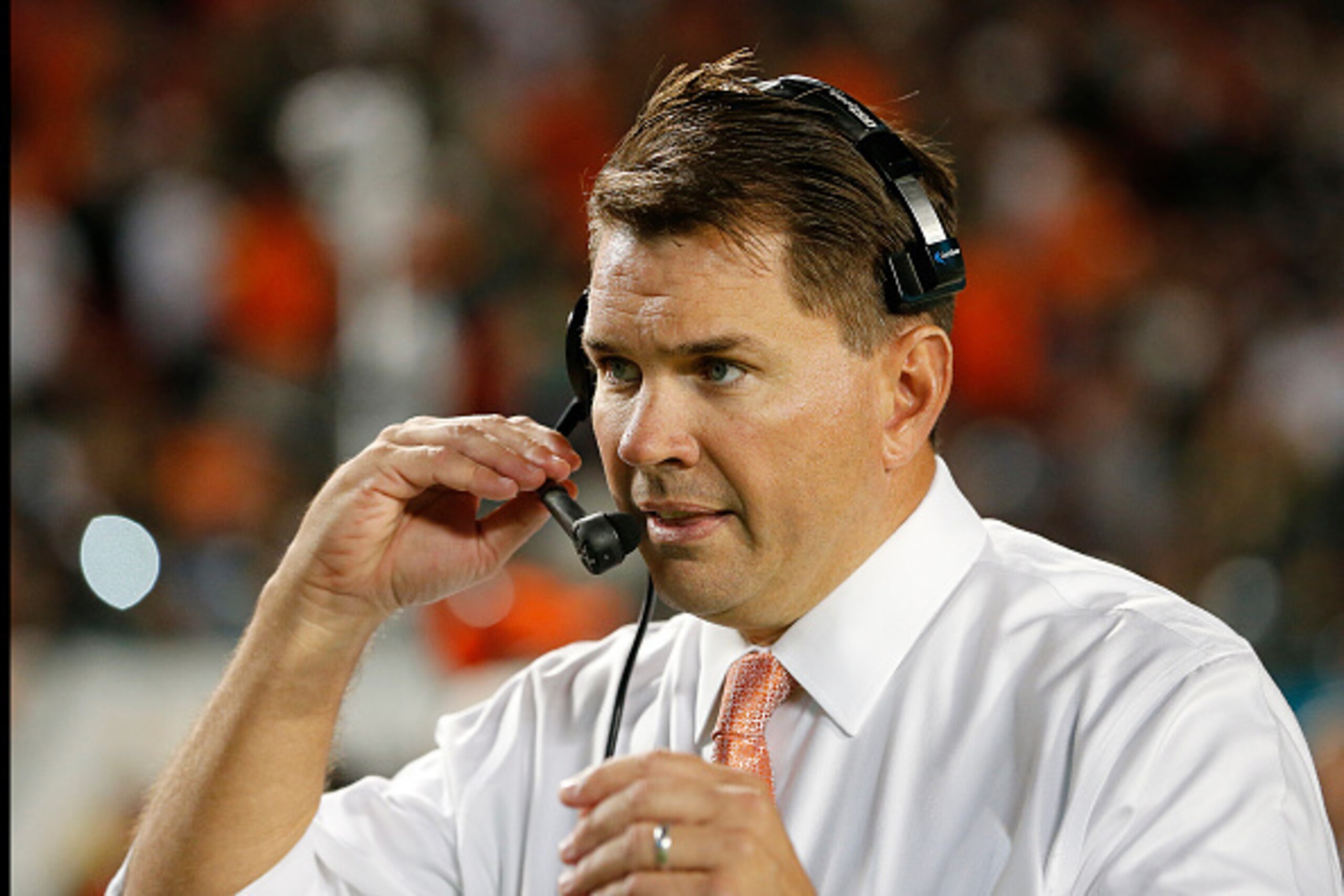 MIAMI GARDENS, FL - NOVEMBER 29: Head coach Al Golden of the Miami Hurricanes prepares for the start of the game against the Pittsburgh Panthers on November 29, 2014 at Sun Life Stadium in Miami Gardens, Florida. Pittsburgh defeated Miami 35-23. (Photo by