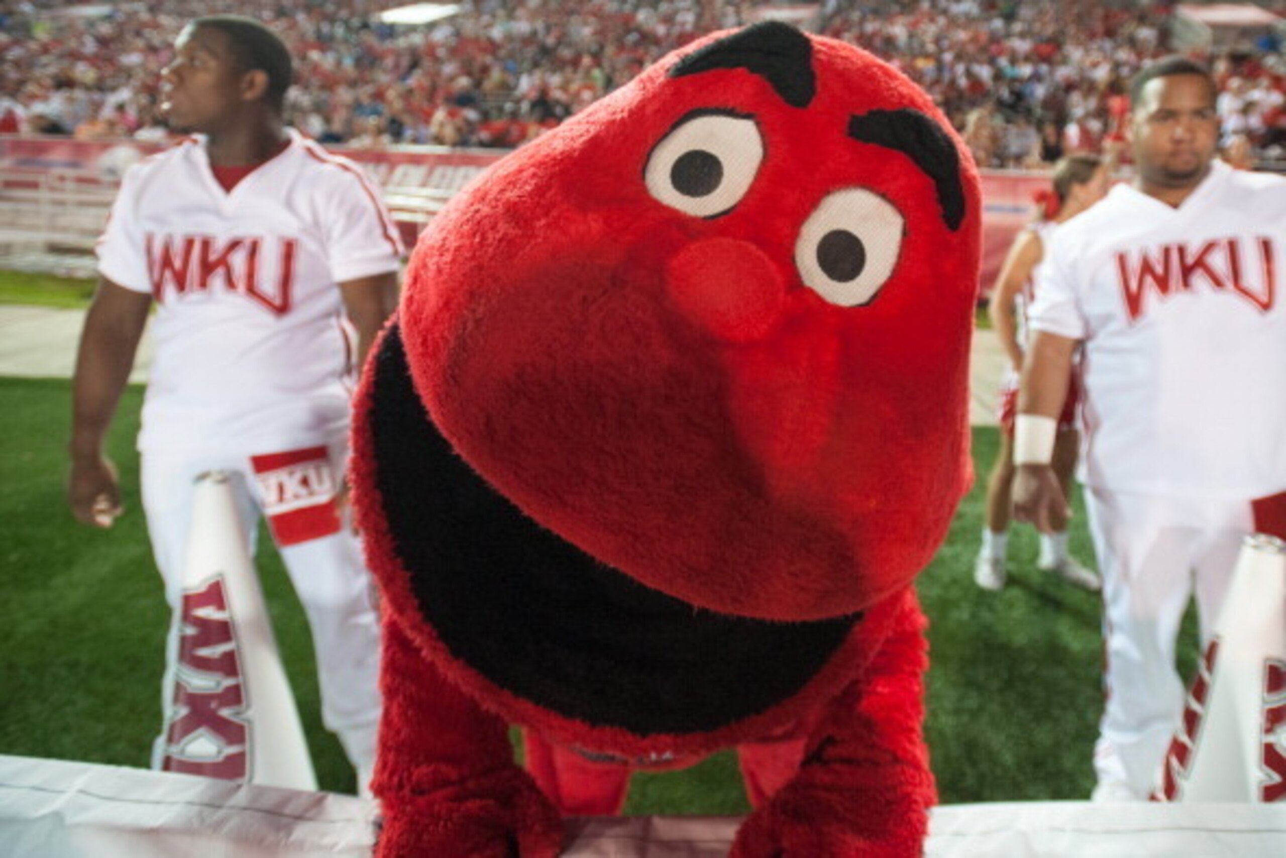 MOBILE, AL - SEPTEMBER 14: Mascot Big Red with the Western Kentucky Hilltoppers poses for a picture during their game against the South Alabama Jaguars on September 14, 2013 at Ladd-Peebles Stadium in Mobile, Alabama. South Alabama defeated Western Kentuc