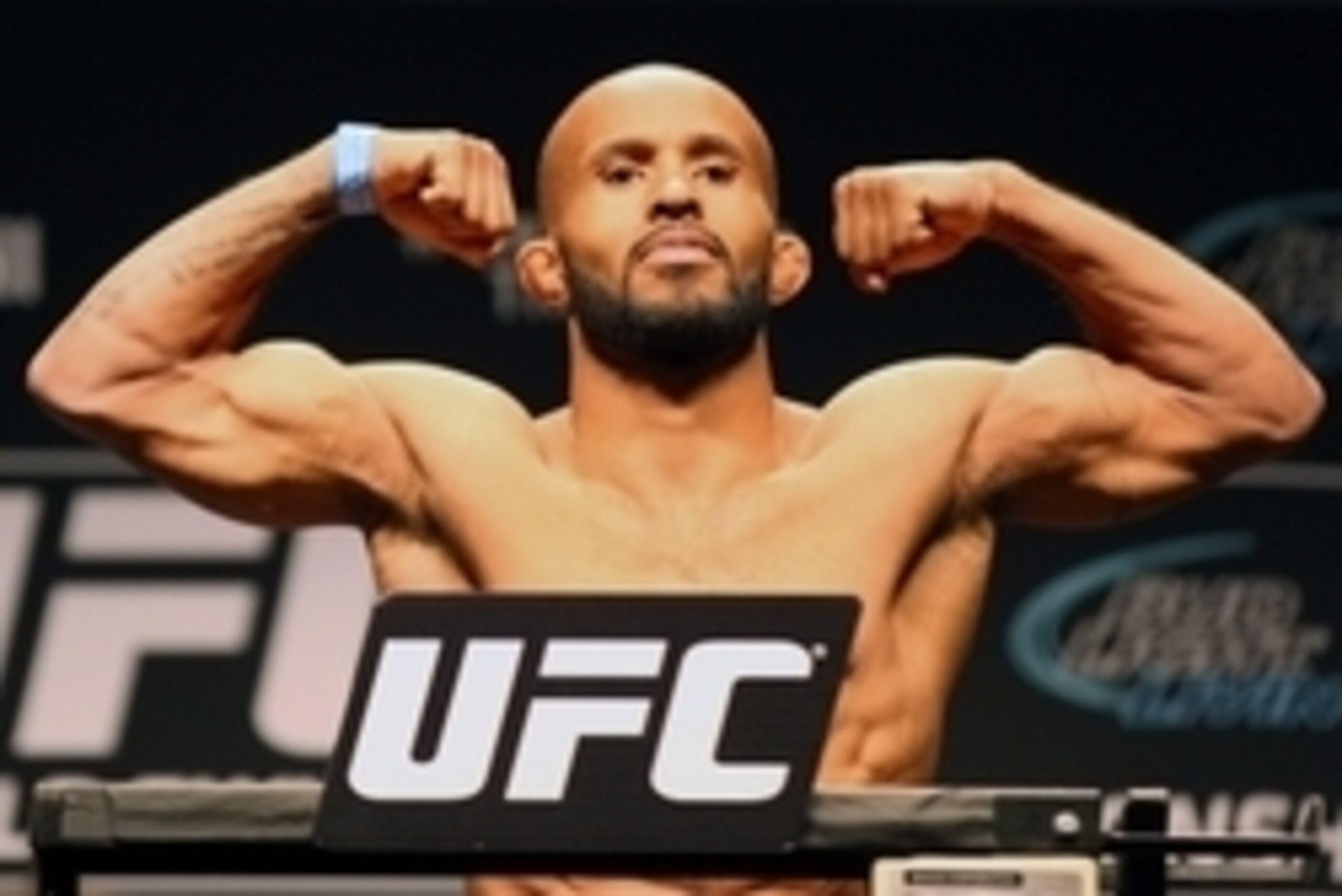 Apr 24, 2015; Montreal, Quebec, CAN; Demetrious Johnson stands on the scale during weigh-ins for UFC 186 at Metropolis. Mandatory Credit: Jean-Yves Ahern-USA TODAY Sports