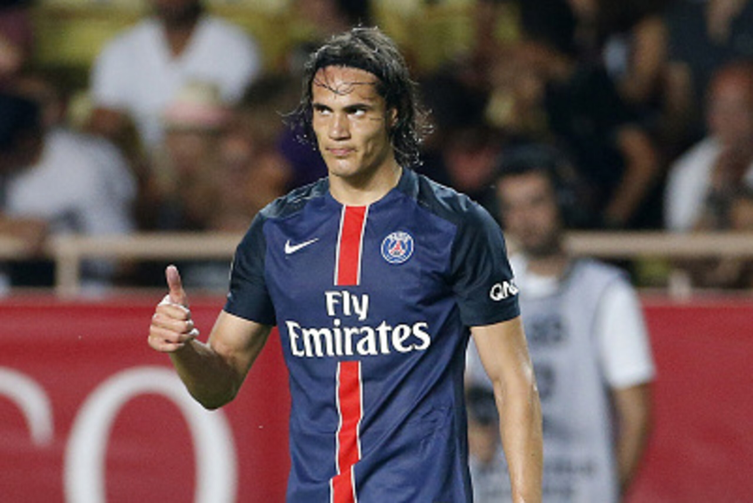 MONACO - AUGUST 30: Edinson Cavani of PSG celebrates a goal during the first half of the French Ligue 1 match between AS Monaco and Paris Saint-Germain at Stade Louis II on August 30, 2015 in Monaco. (Photo by Jean Catuffe/Getty Images)