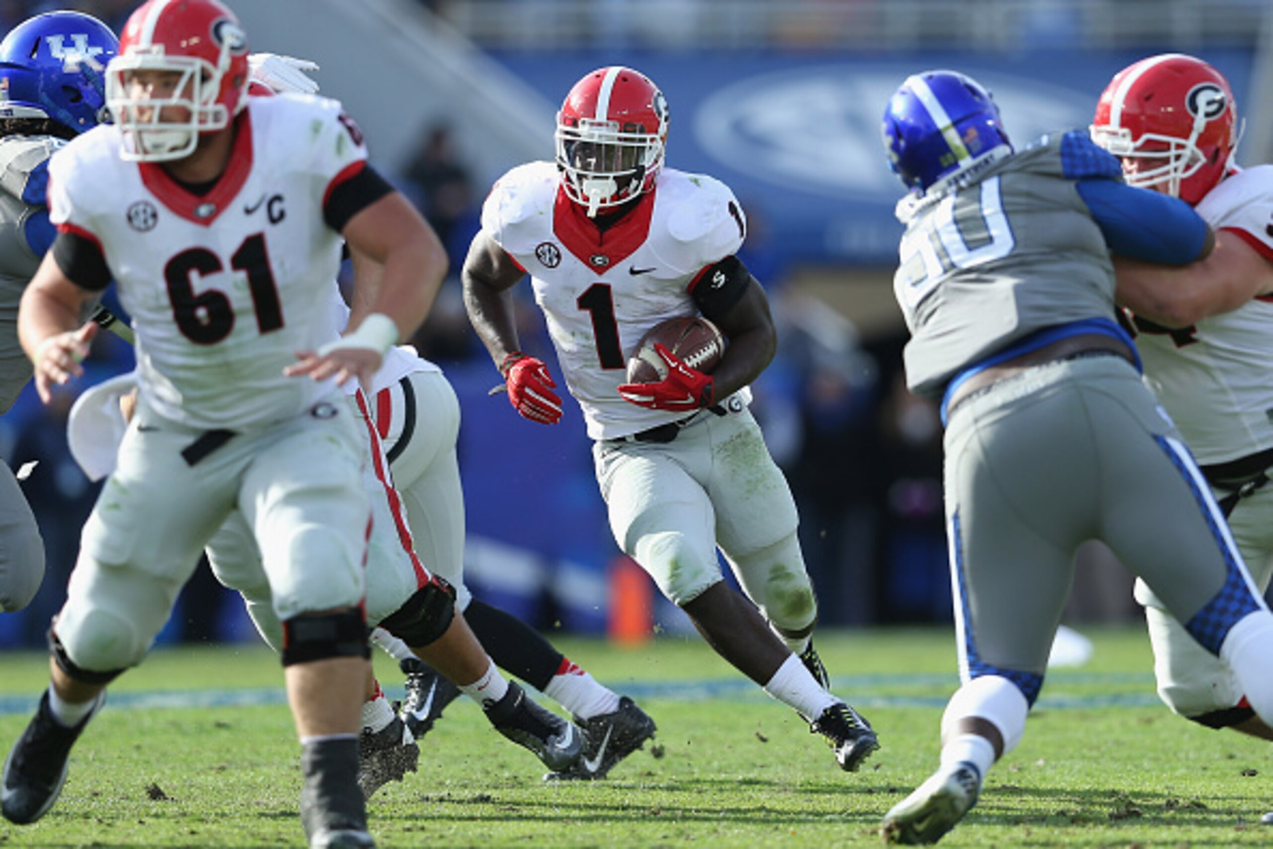 LEXINGTON, KY - NOVEMBER 08:  Sony Michel #1 of the Georgia Bulldogs runs with the ball during the game against the Kentucky Wildcats at Commonwealth Stadium on November 8, 2014 in Lexington, Kentucky.  (Photo by Andy Lyons/Getty Images)