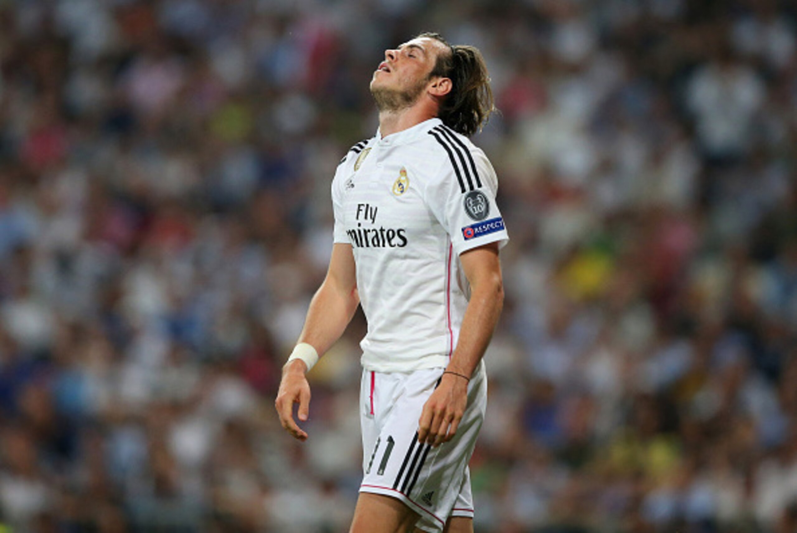 MADRID, SPAIN - MAY 13:  Gareth Bale of Real Madrid reacts after a missed chance on goal during the UEFA Champions League Semi Final, second leg match between Real Madrid and Juventus at Estadio Santiago Bernabeu on May 13, 2015 in Madrid, Spain.  (Photo 