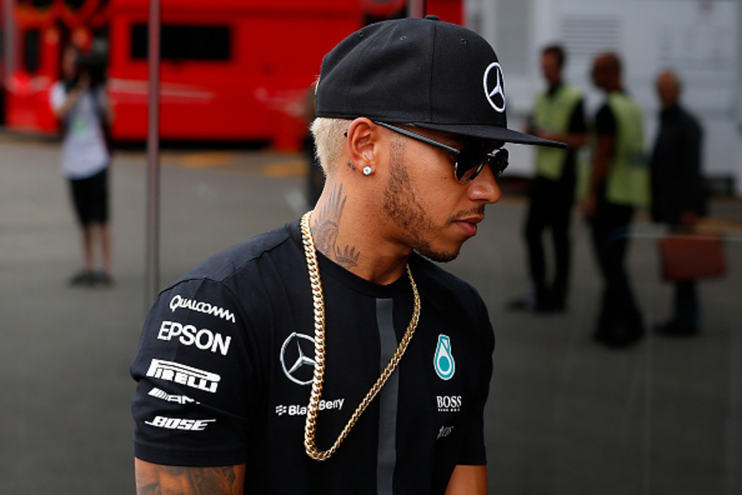 MONZA, ITALY - SEPTEMBER 03:  Lewis Hamilton of Great Britain and Mercedes GP arrives in the paddock during previews to the Formula One Grand Prix of Italy at Autodromo di Monza on September 3, 2015 in Monza, Italy.  (Photo by Charles Coates/Getty Images)