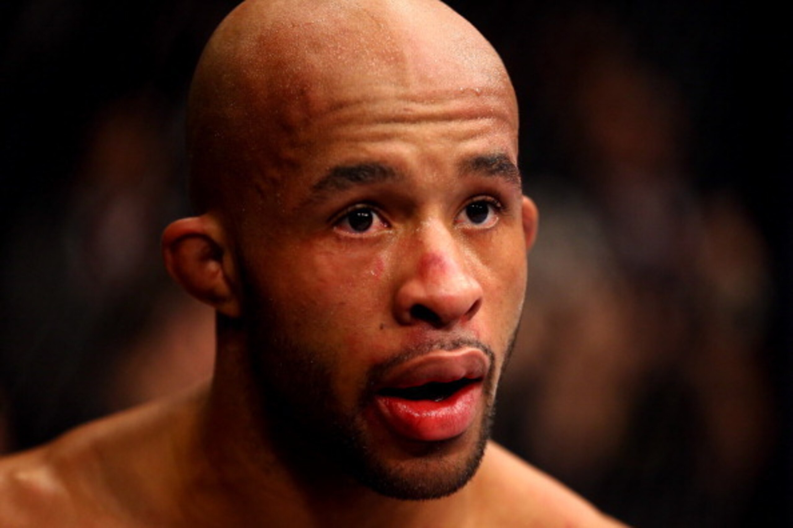 CHICAGO, IL - JANUARY 26:  Demetrious Johnson looks on against John Dodson during thier Flyweight Championship Bout part of UFC on FOX at United Center on January 26, 2013 in Chicago, Illinois.  (Photo by Al Bello/Zuffa LLC/Zuffa LLC Via Getty Images)