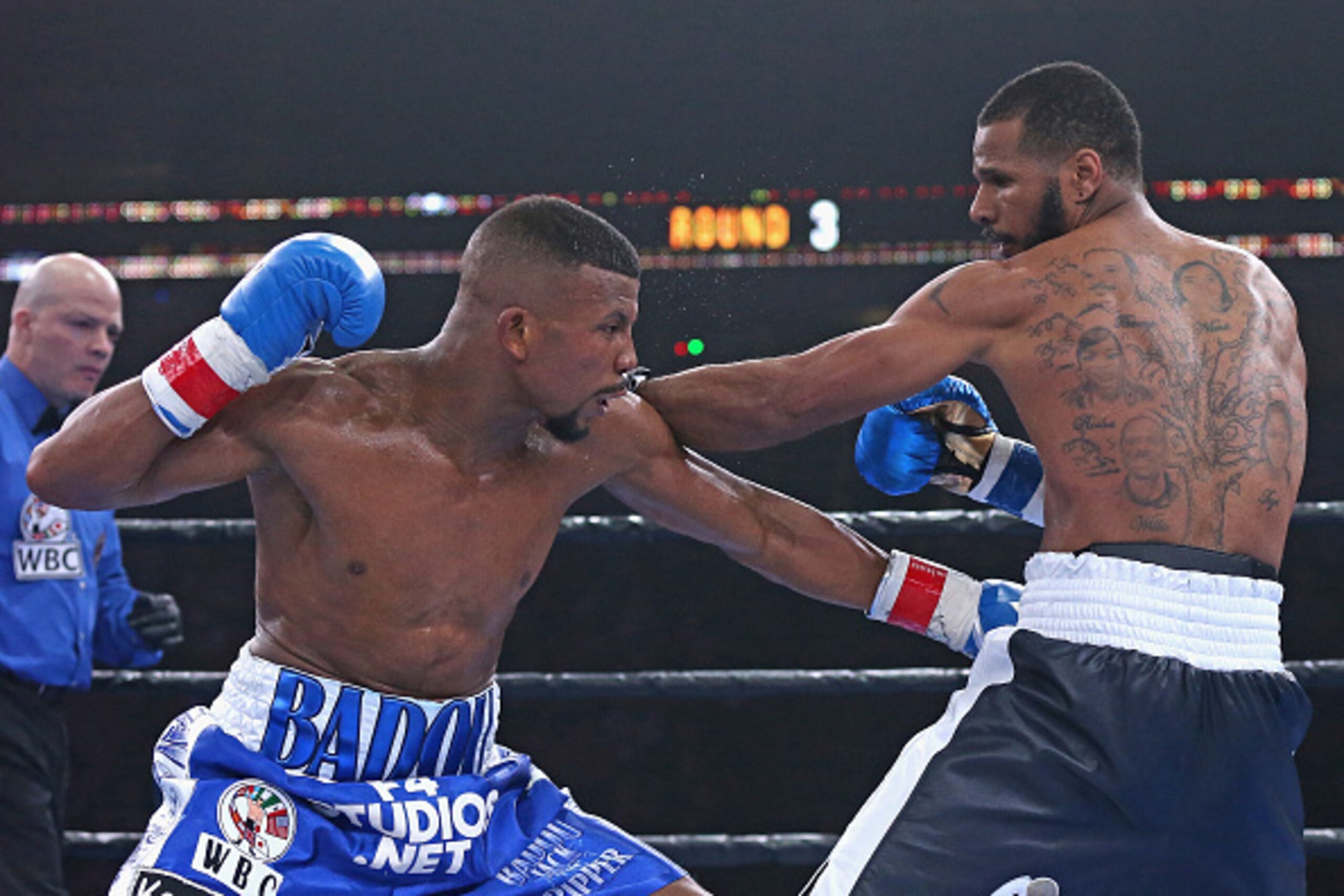 CHICAGO, IL - APRIL 24:  Badou Jack connects with Anthony Dirrell during a super middleweight fight at the UIC Pavilion on April 24, 2015 in Chicago, Illinois.  (Photo by Jonathan Daniel/Getty Images)