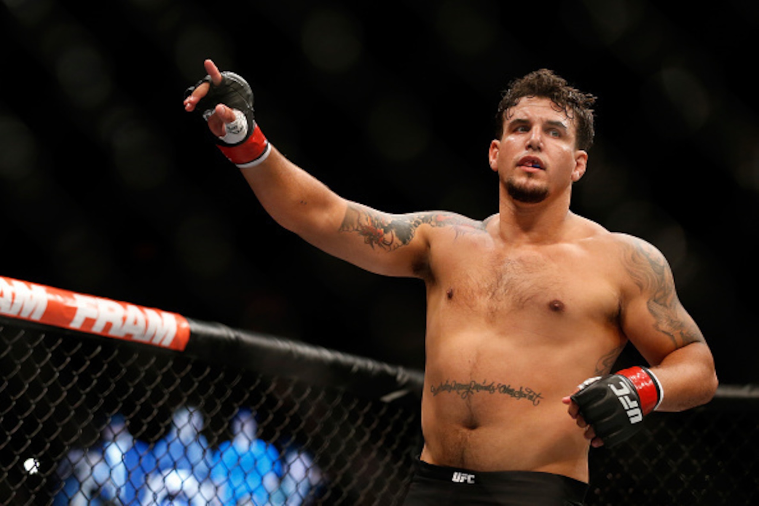 SAN DIEGO, CA - JULY 15:   Frank Mir enters the Octagon before facing Todd Duffee in their heavyweight bout during the UFC event at the Valley View Casino Center on July 15, 2015 in San Diego, California. (Photo by Todd Warshaw/Zuffa LLC/Zuffa LLC via Get