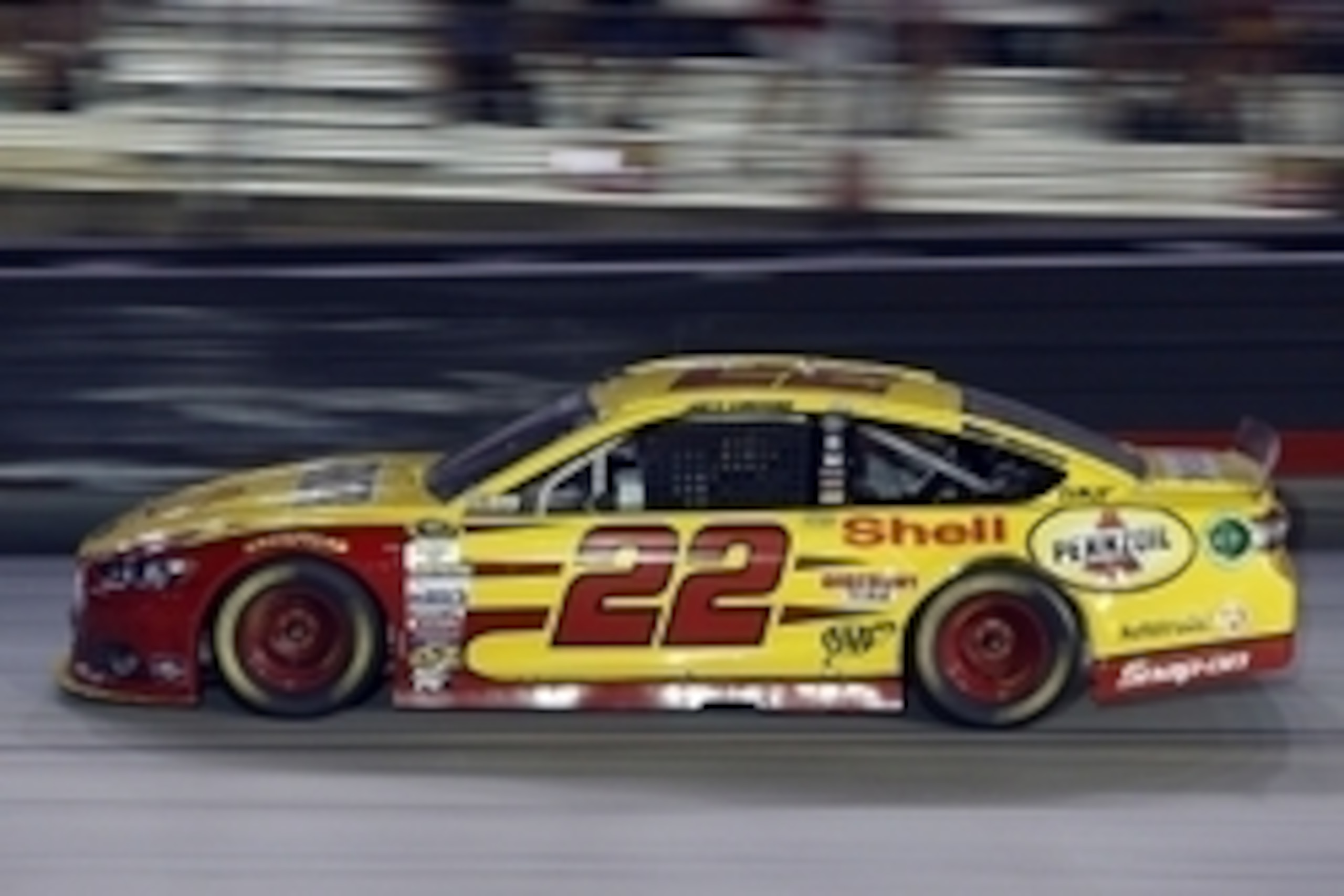 Aug 22, 2015; Bristol, TN, USA; Sprint Cup Series driver Joey Logano (22) during the Irwin Tools Night Race at Bristol Motor Speedway. Mandatory Credit: Peter Casey-USA TODAY Sports