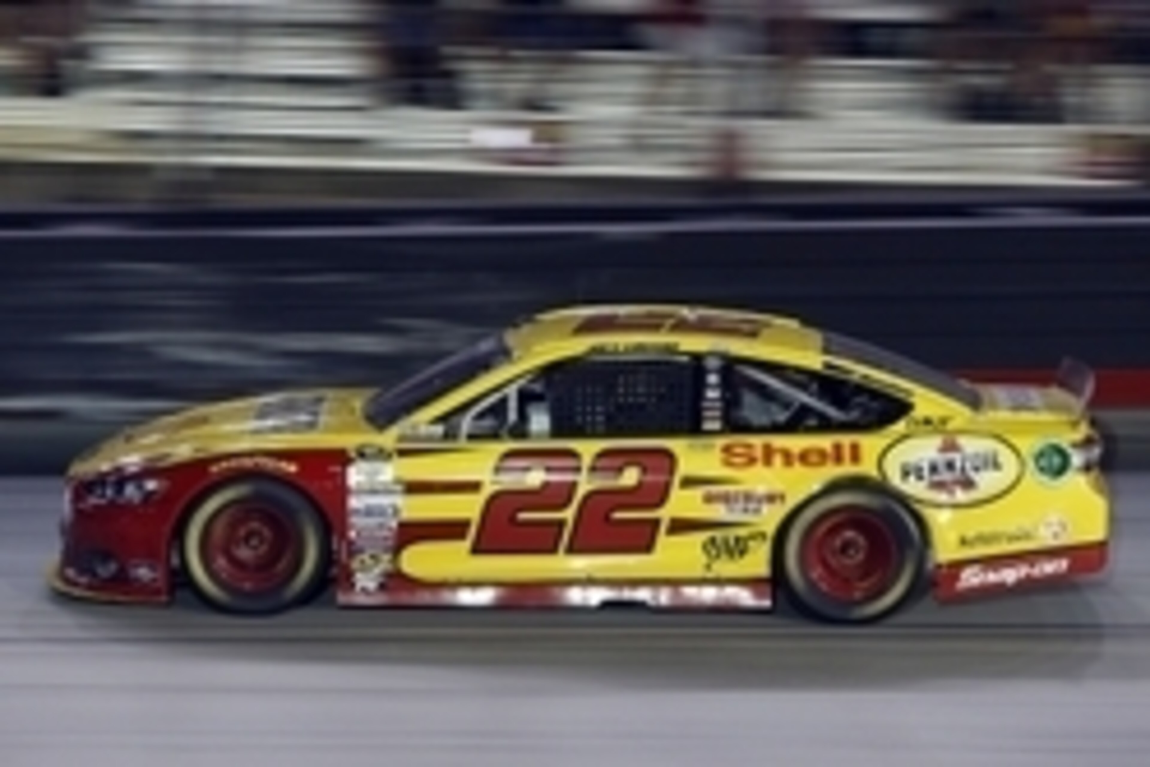 Aug 22, 2015; Bristol, TN, USA; Sprint Cup Series driver Joey Logano (22) during the Irwin Tools Night Race at Bristol Motor Speedway. Mandatory Credit: Peter Casey-USA TODAY Sports