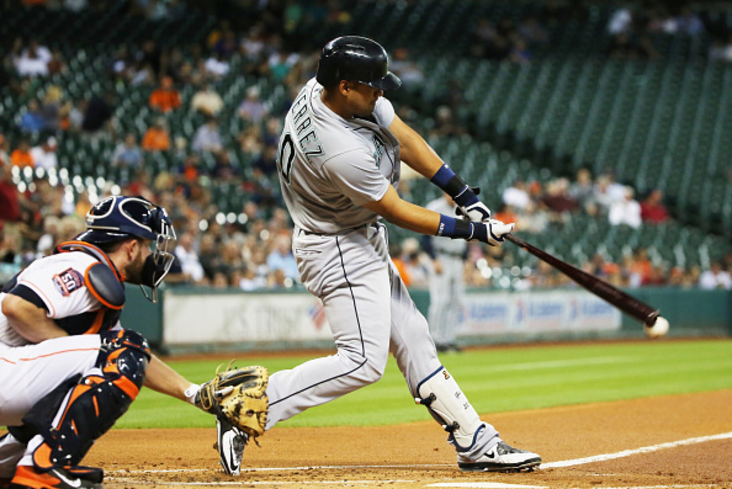 HOUSTON, TX - SEPTEMBER 01:  Franklin Gutierrez #30 of the Seattle Mariners swings at a pitch in the second inning of their game against the Houston Astros at Minute Maid Park on September 1, 2015 in Houston, Texas.  (Photo by Scott Halleran/Getty Images)