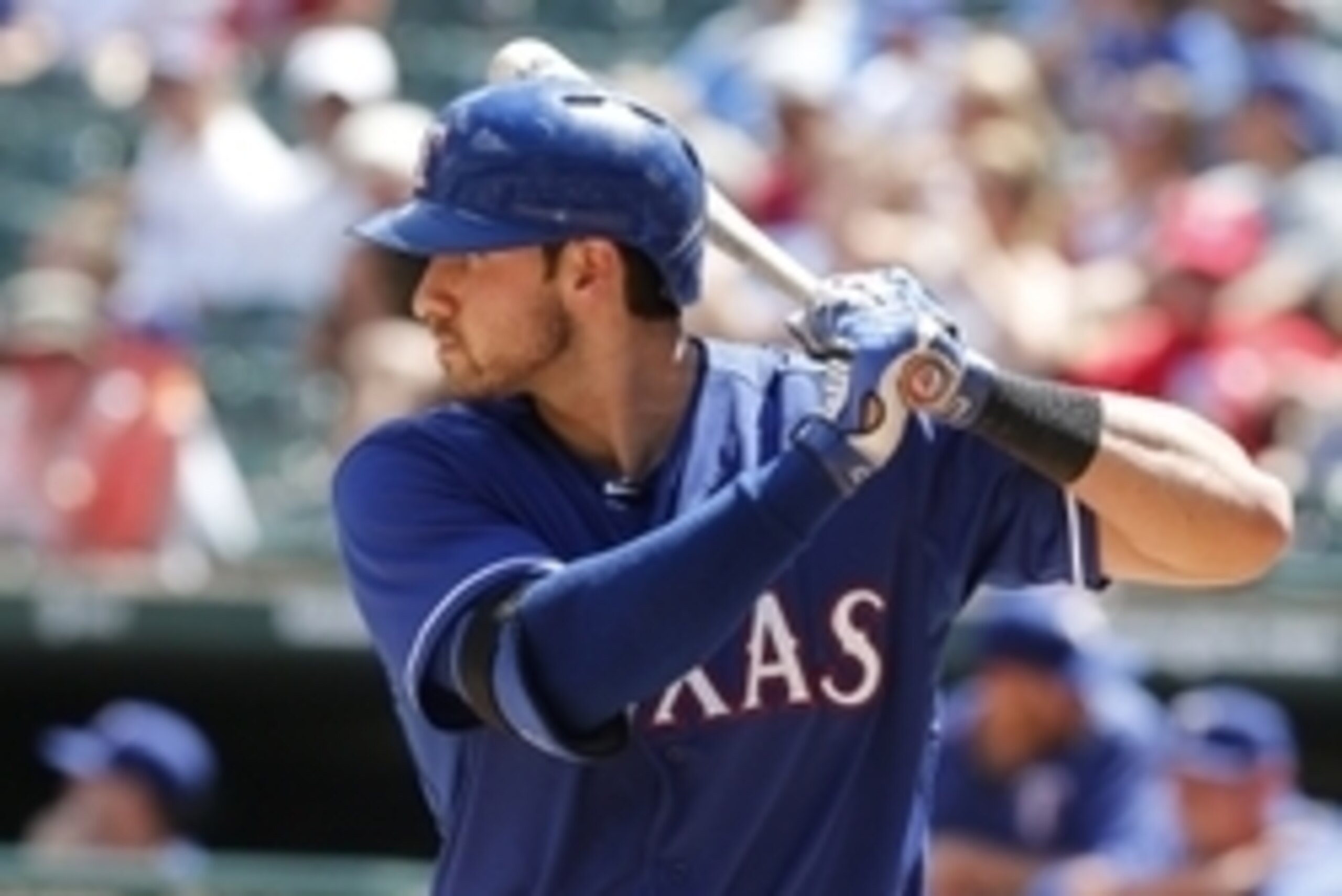 Jun 25, 2015; Arlington, TX, USA; Texas Rangers outfielder Joey Gallo (13) at bat against the Oakland Athletics at Globe Life Park in Arlington. Mandatory Credit: Matthew Emmons-USA TODAY Sports