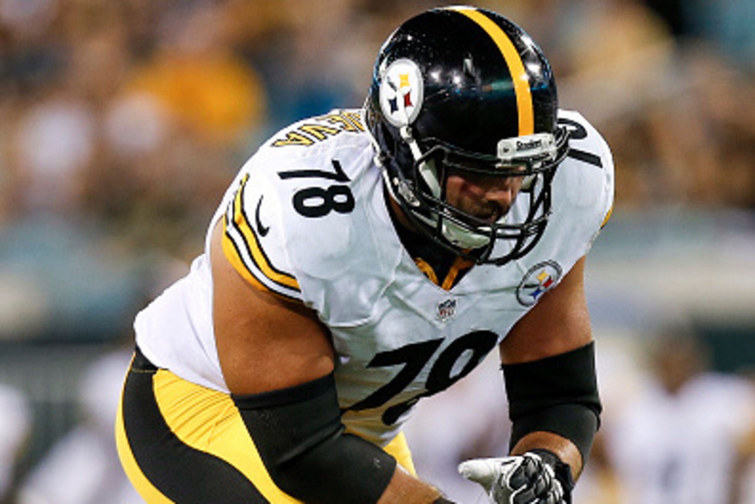 JACKSONVILLE, FL - AUGUST 14: Guard Alejandro Villanueva #78 of the Pittsburgh Steelers during a preseason game against the Jacksonville Jaguars at EverBank Field on August 14, 2015 in Jacksonville, Florida. The Jaguars defeated the Steelers 23 to 21. (Ph