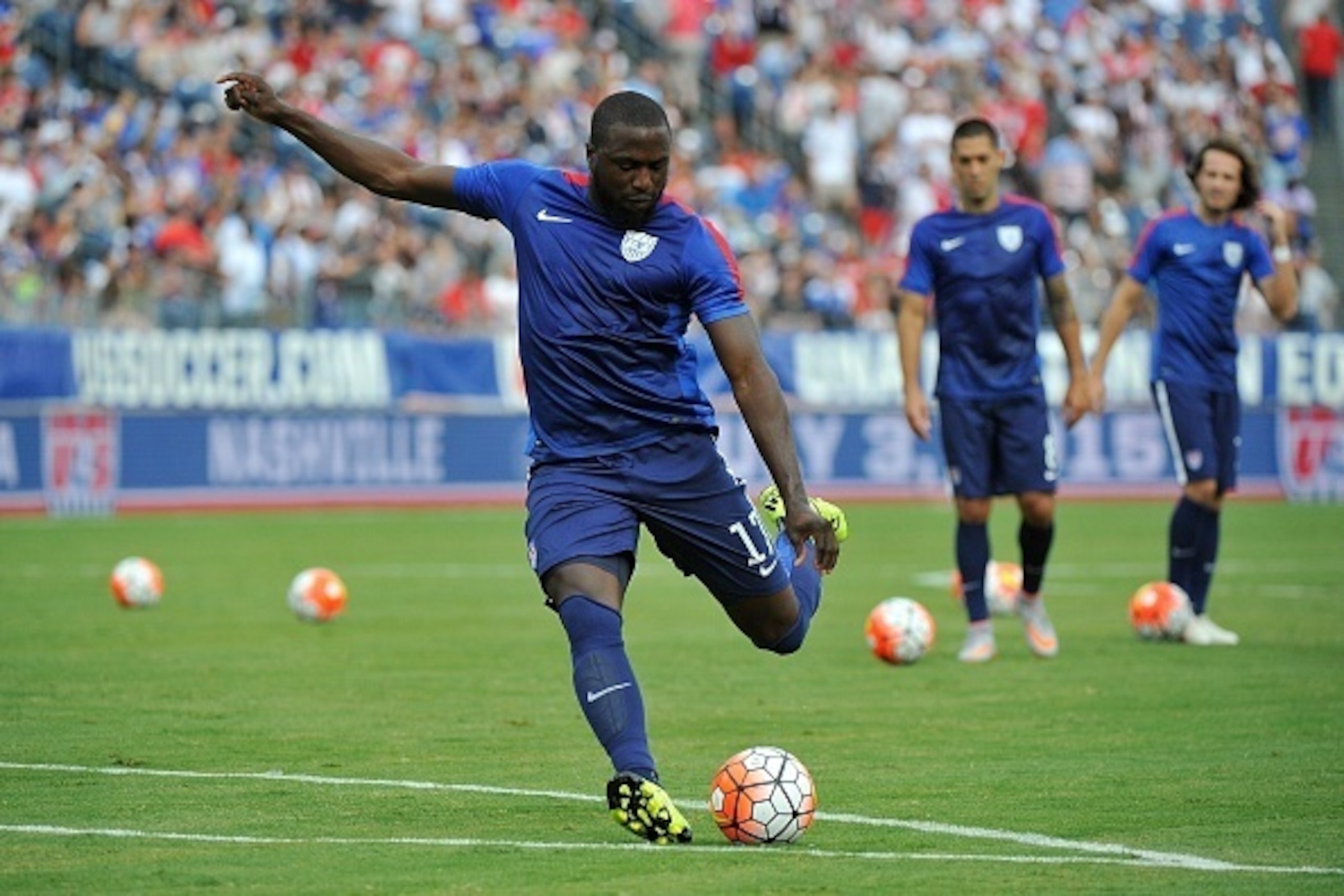 NASHVILLE, TN - JULY 03:  Jozy Altidore #17 of the United States men's National team warms up prior to an international friendly match against Guatemala at Nissan Stadium on July 3, 2015 in Nashville, Tennessee.  (Photo by Frederick Breedon/Getty Images)