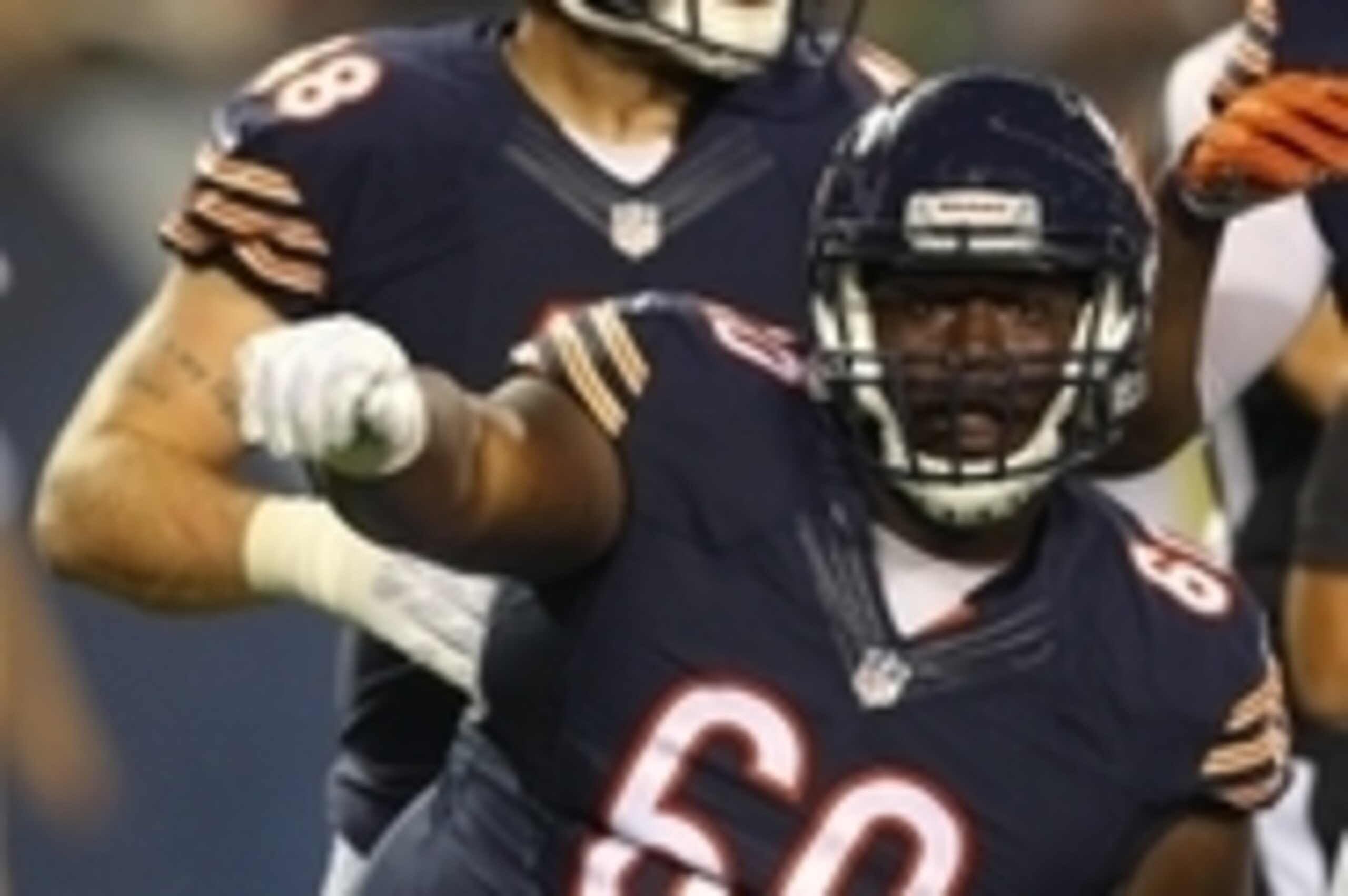 Sep 3, 2015; Chicago, IL, USA; Chicago Bears defensive lineman Terry Williams (60) celebrates making a tackle during the second half against the Cleveland Browns at Soldier Field. Chicago won 24-0. Mandatory Credit: Dennis Wierzbicki-USA TODAY Sports
